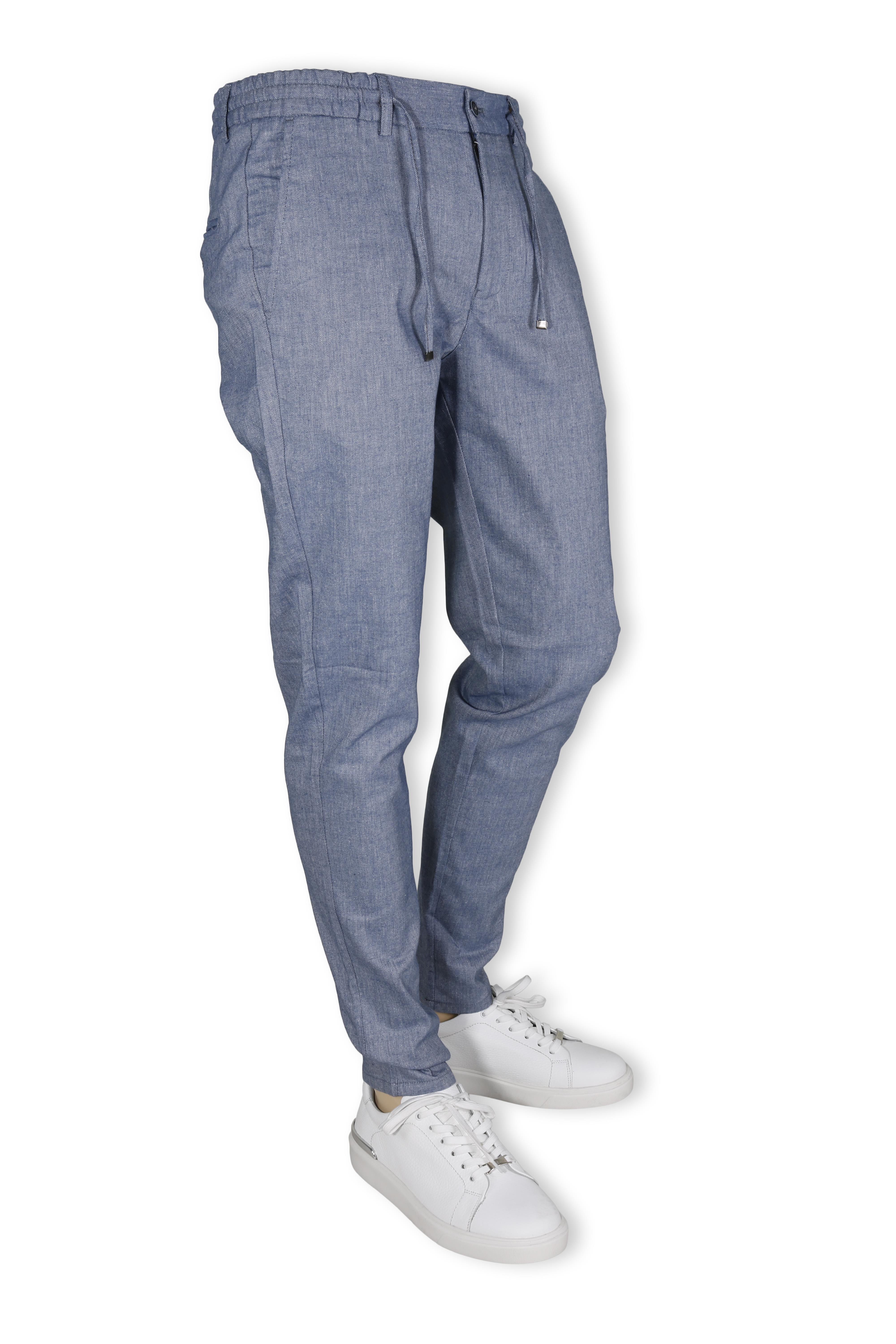Erkek Beli Lastikli Bağcıklı Slim Fit Düz Paça Jogger Pantolon 0404-MAVİ