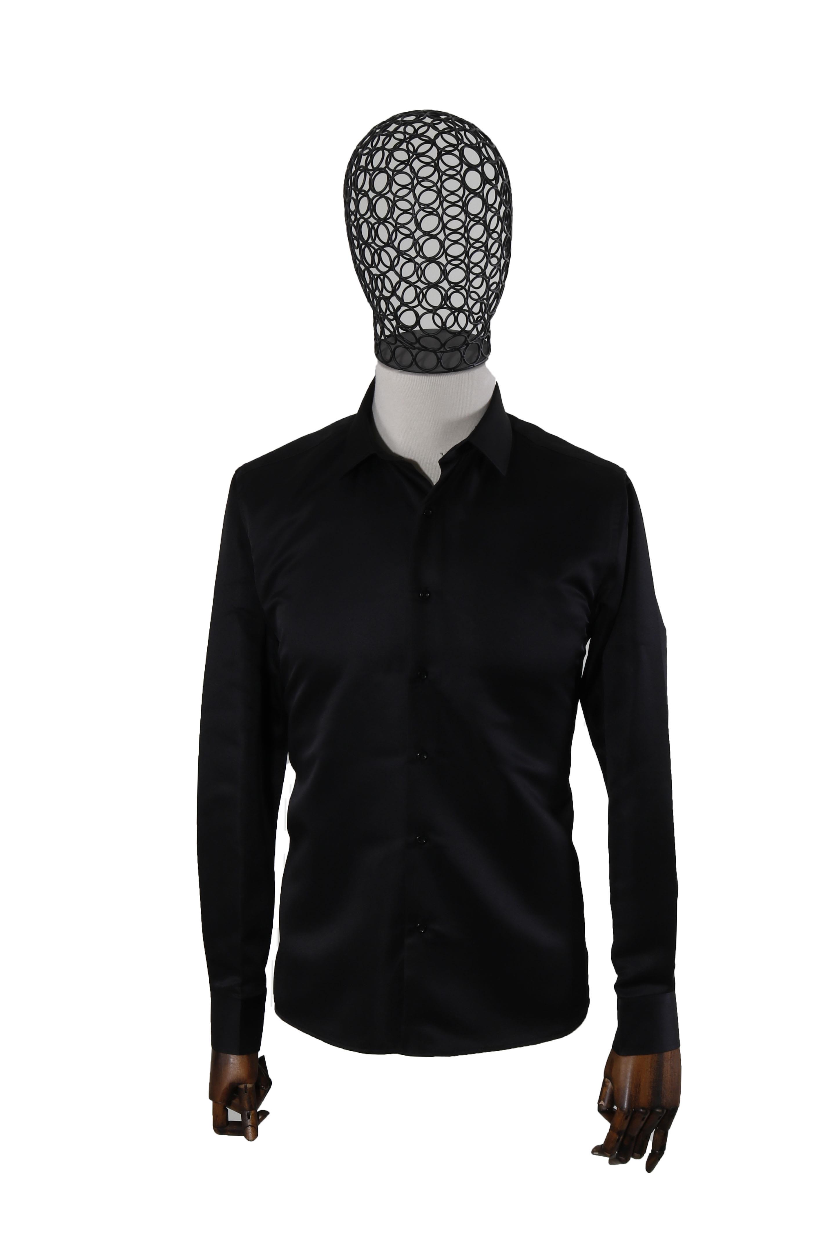 Erkek Uzun Kollu Kolay Ütülenebilir Pamuklu Slim Fit Gömlek 1000-SİYAH