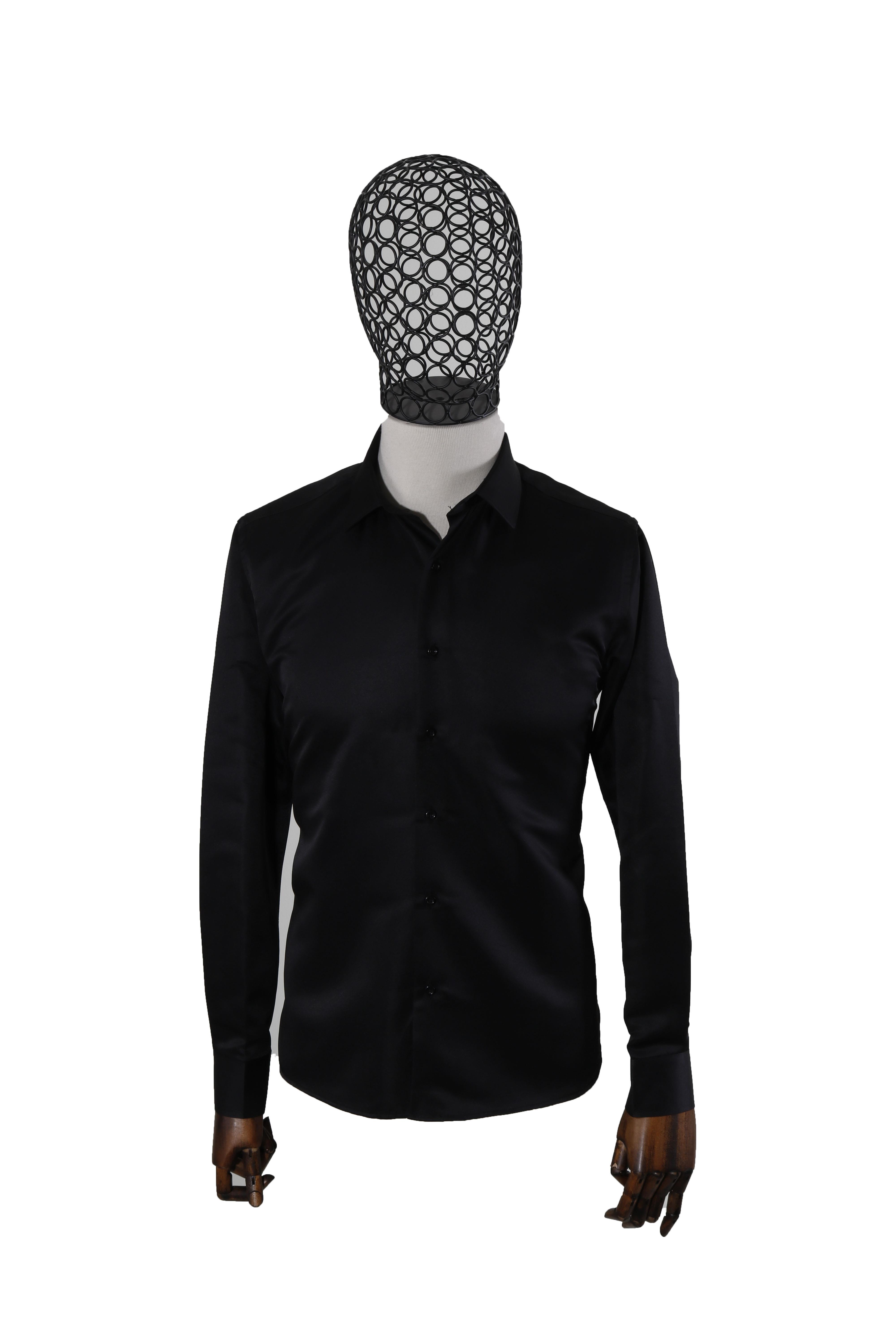 Erkek Uzun Kollu Kolay Ütülenebilir Pamuklu Slim Fit Gömlek 1000-SİYAH