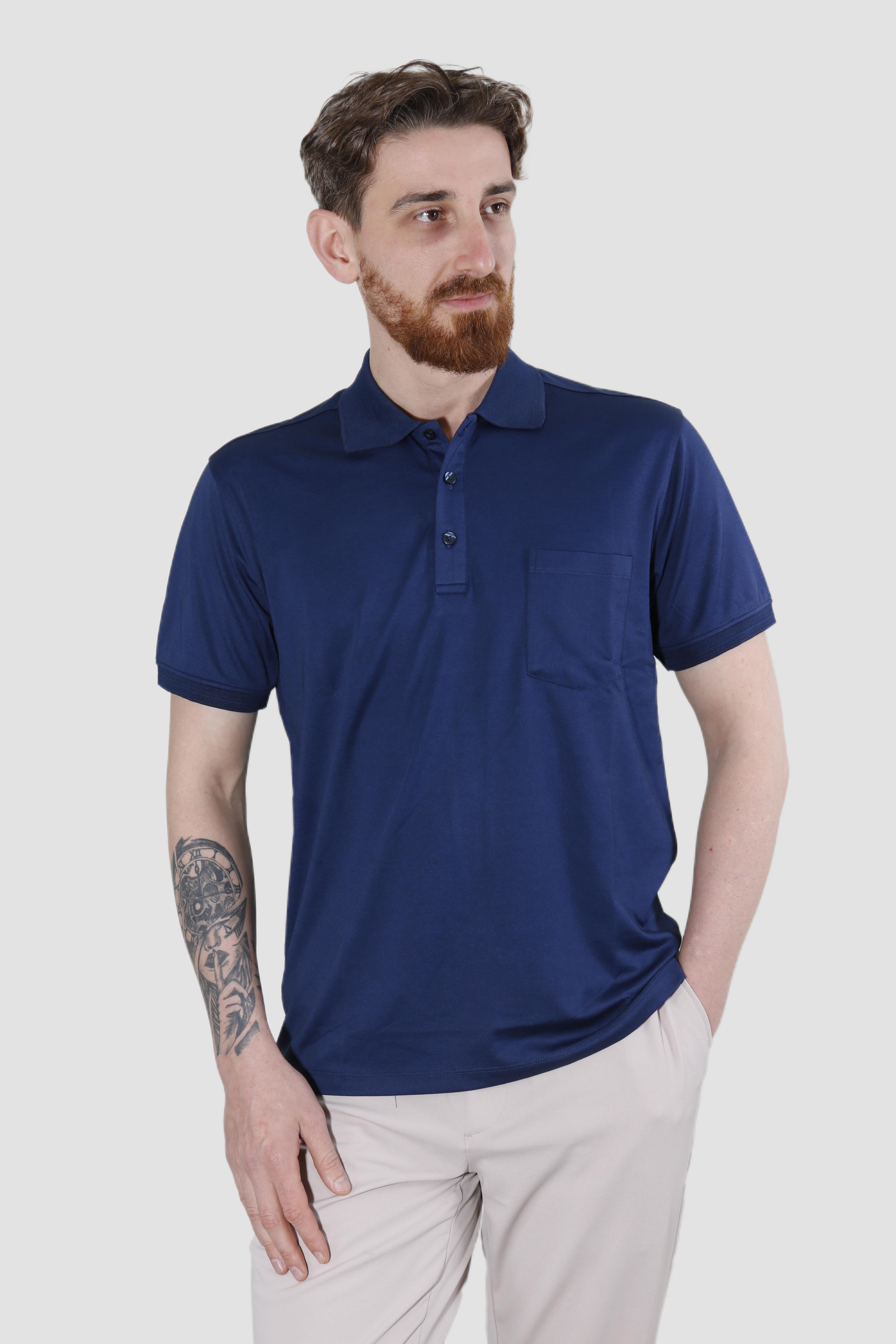 Erkek Polo Yaka Cepli Pamuklu Regular Fit Tişört 2448-LACİVERT