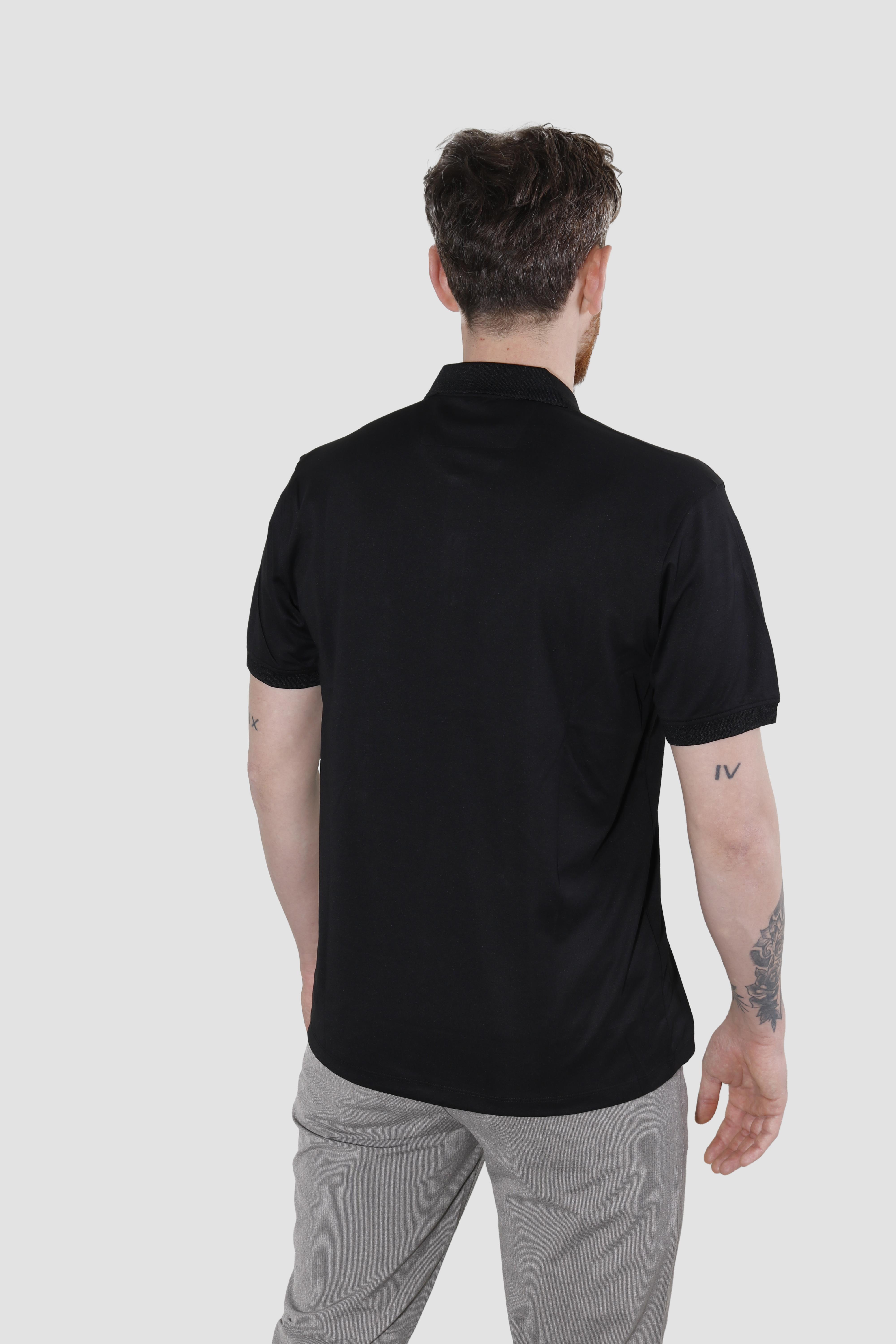 Erkek Polo Yaka Cepli Pamuklu Regular Fit Tişört 2448-SİYAH
