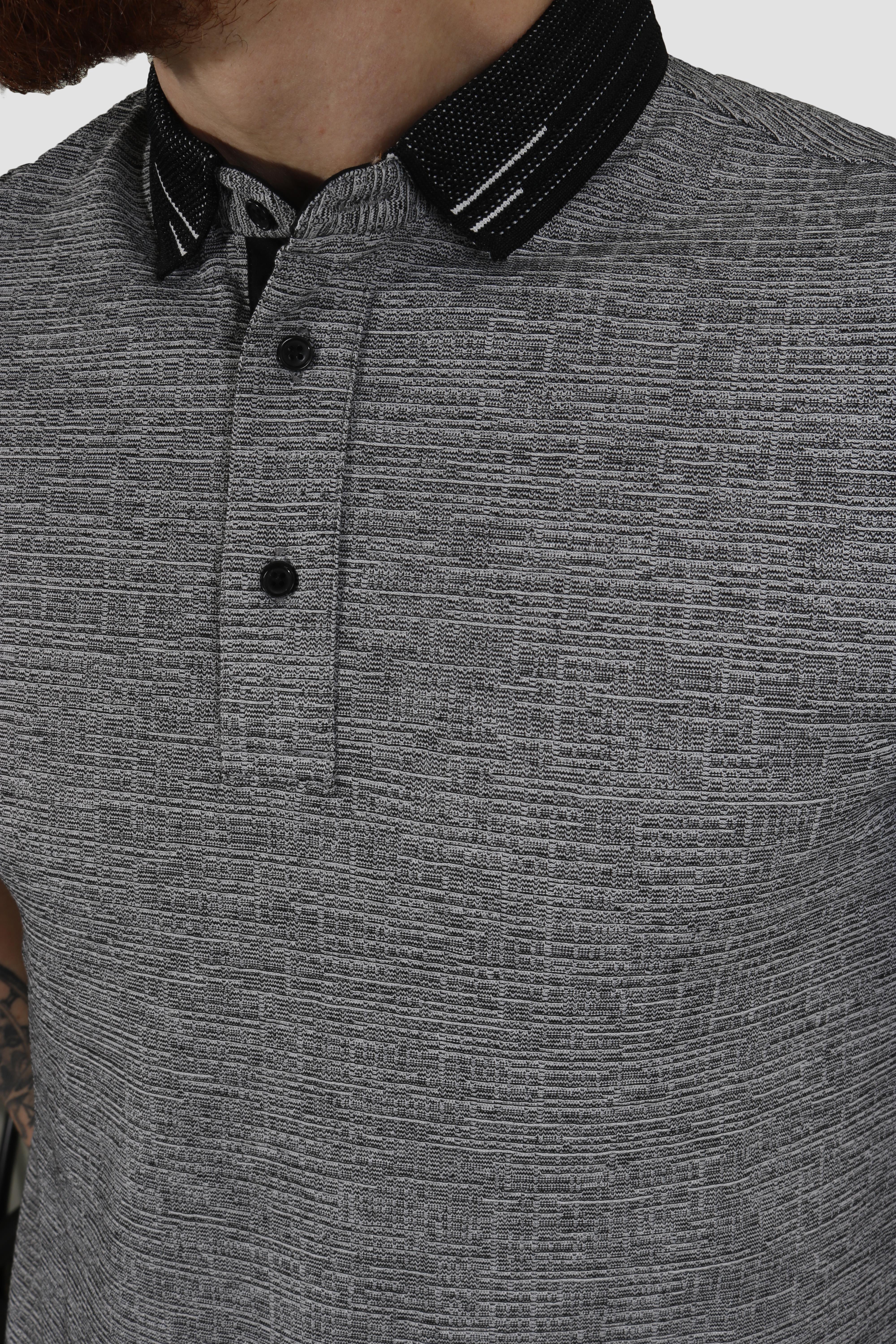 Erkek Polo Yaka Desenli Pamuklu Slim Fit Tişört 2976Y-SİYAH