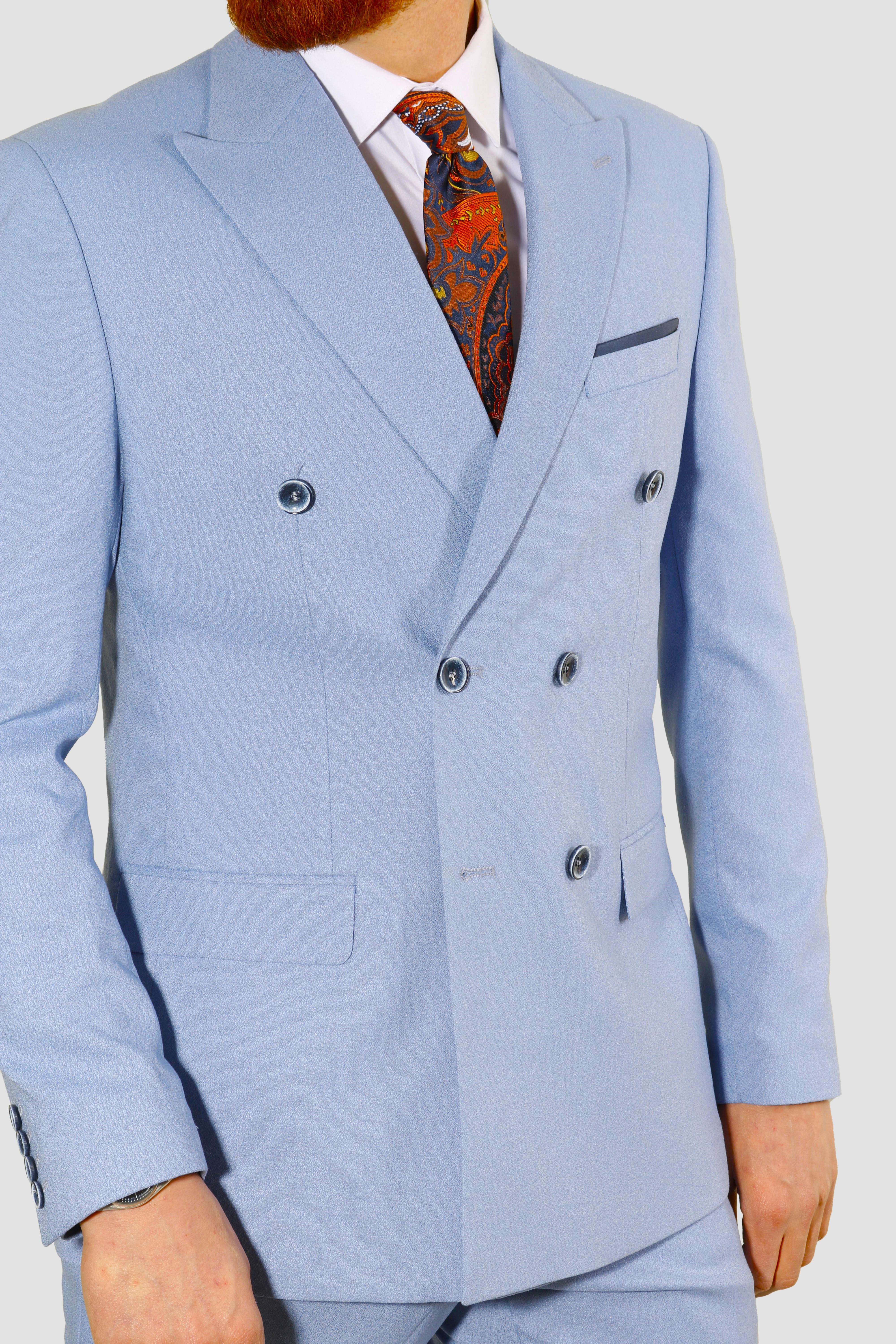 Erkek Kruvaze Slim Fit Takım Elbise 3023-MAVİ