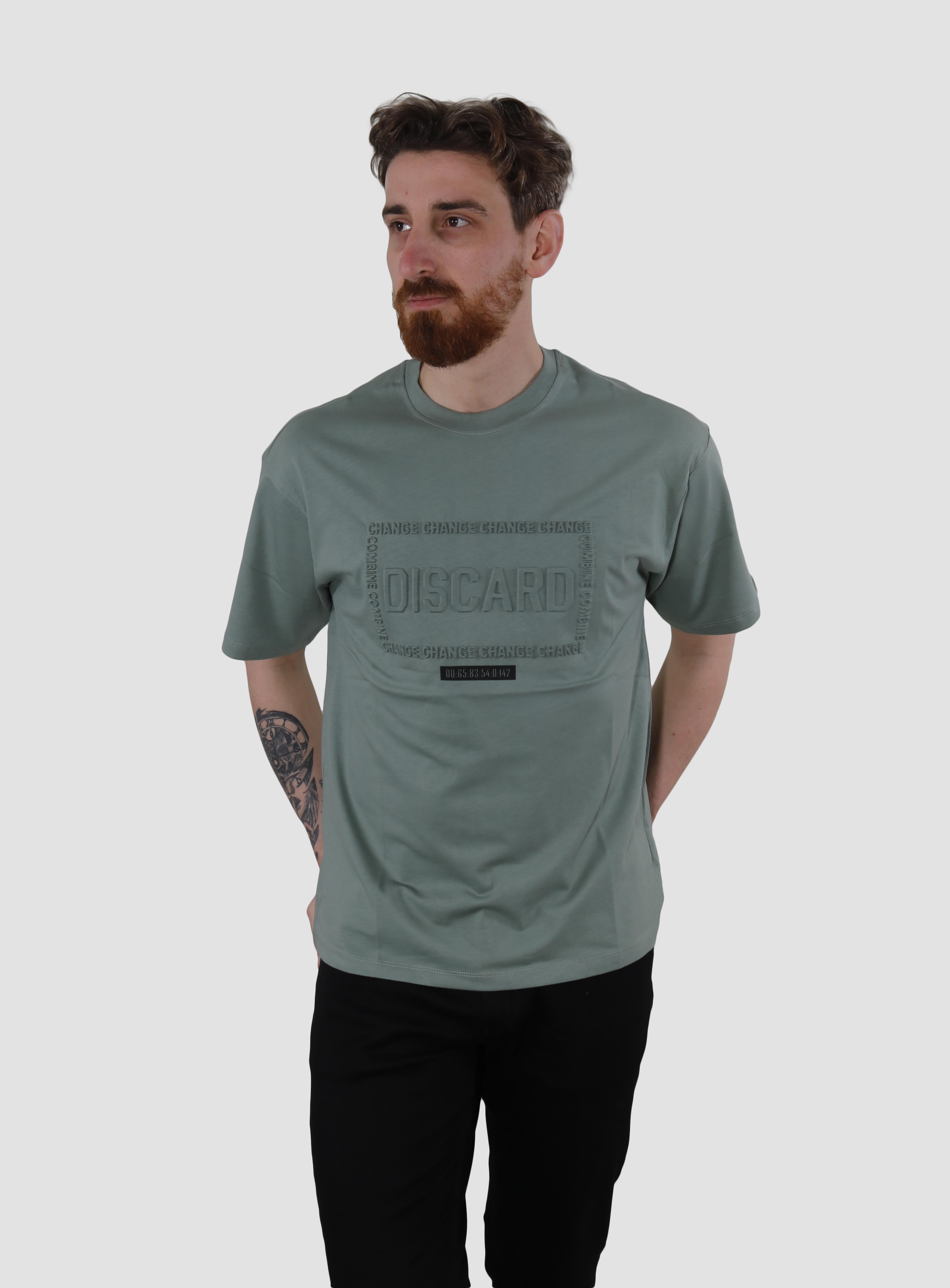 Erkek Bisiklet Yaka Baskılı Oversize Pamuklu Tişört  3064-YEŞİL