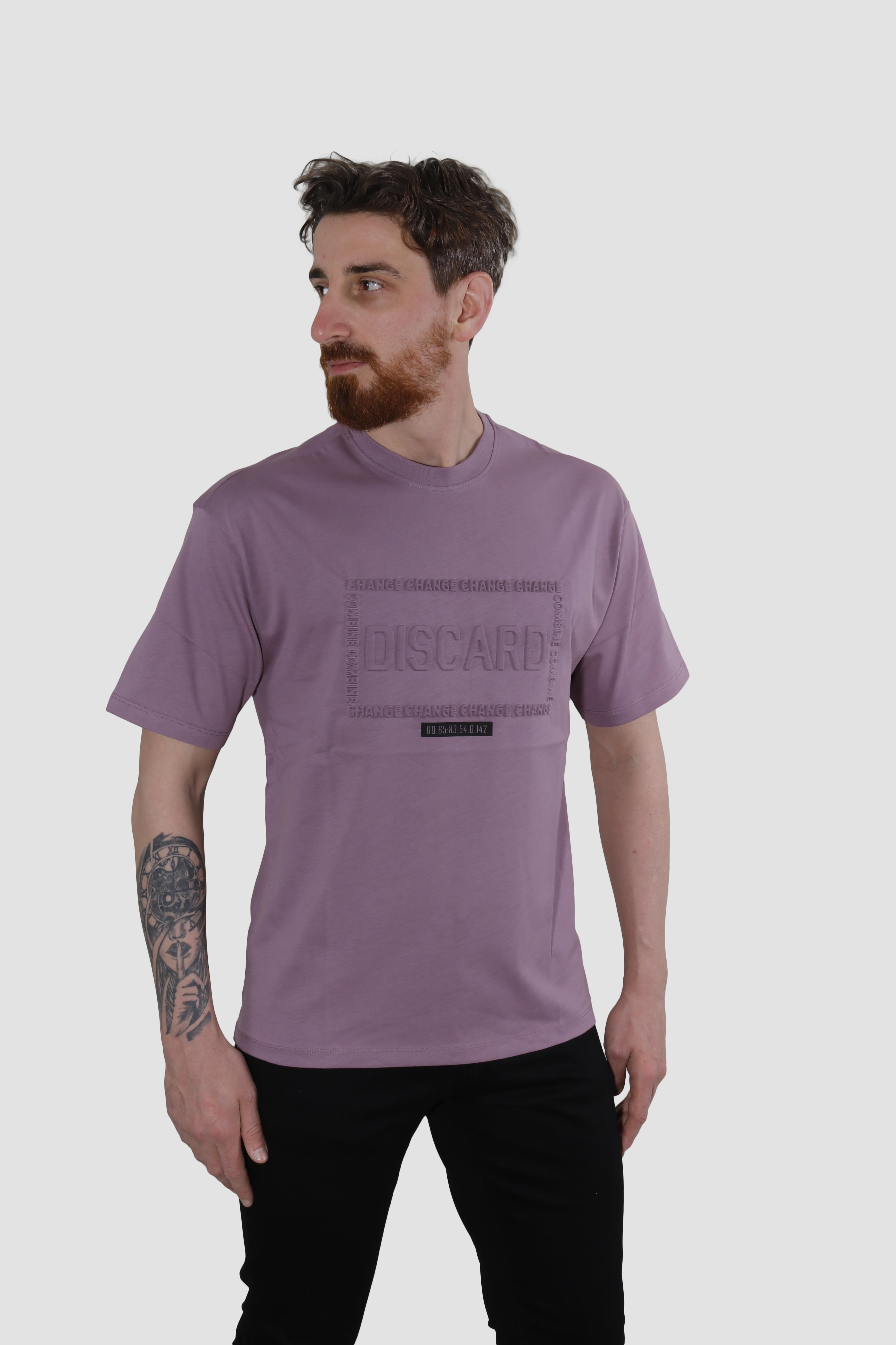 Erkek Bisiklet Yaka Baskılı Oversize Pamuklu Tişört  3064-LİLA