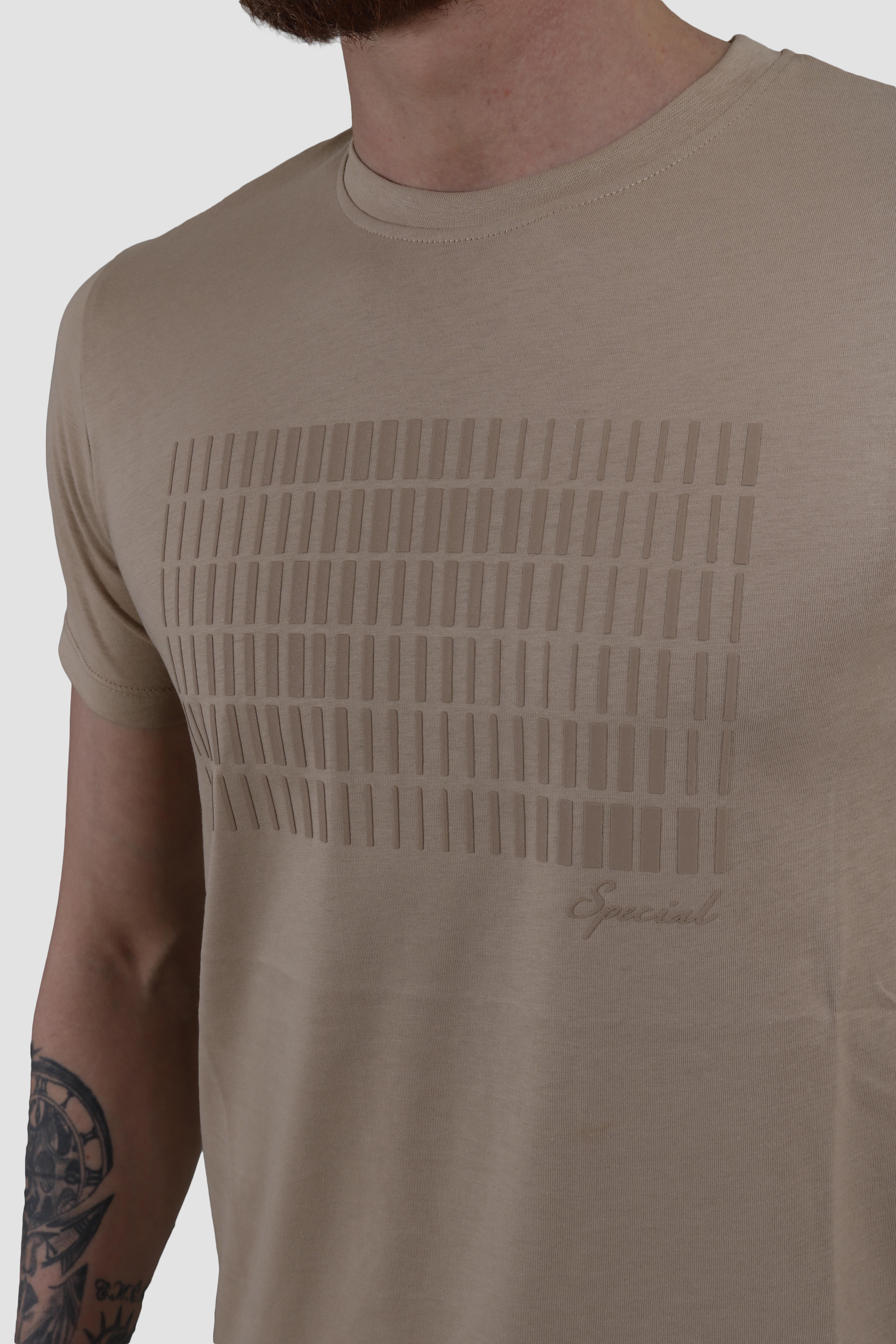 Erkek Bisiklet Yaka Baskılı Pamuklu Slim Fit Tişört 3087-TOPRAK
