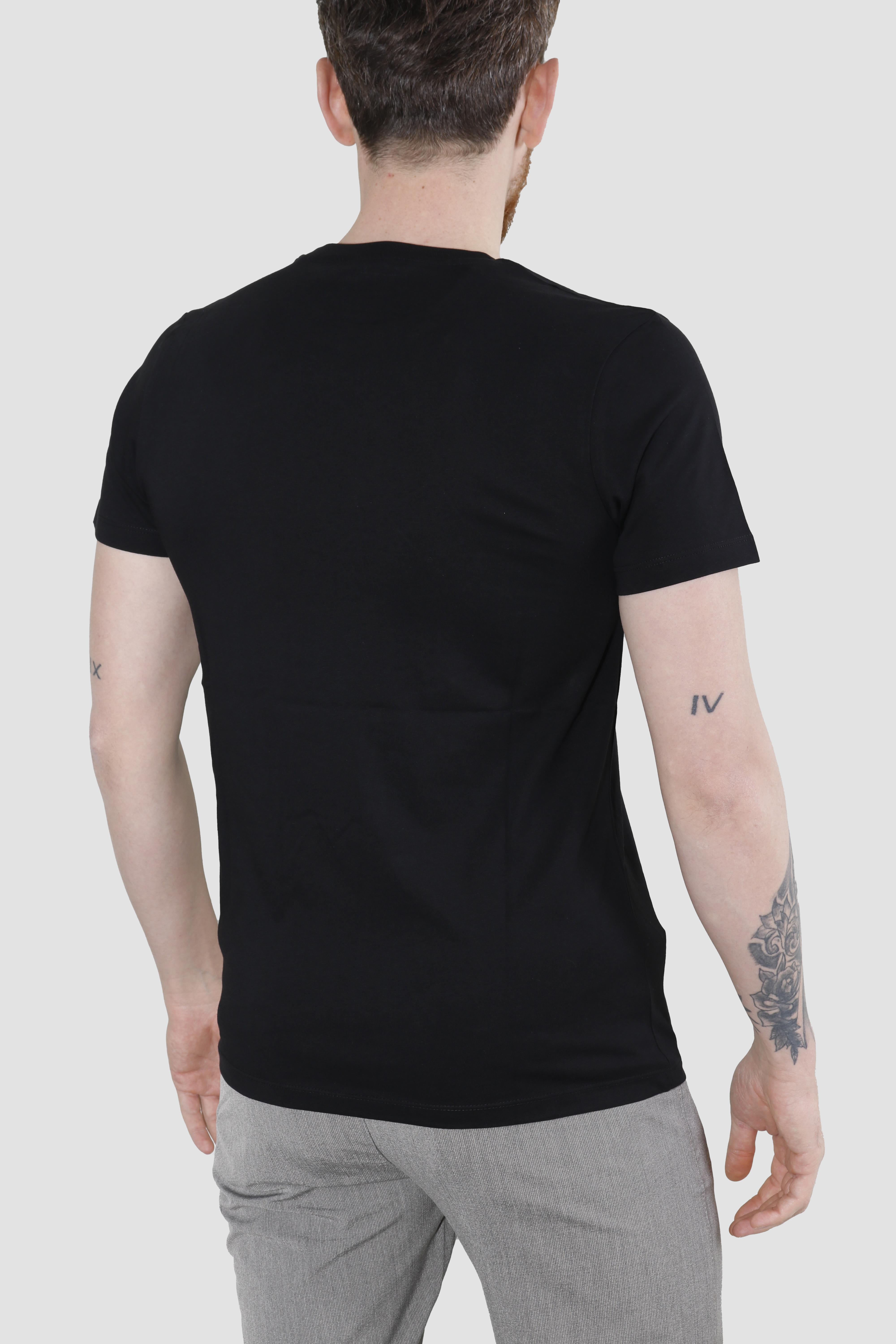 Erkek Bisiklet Yaka Gofre Ayı Baskılı Pamuklu Slim Fit Tişört 3115-SİYAH