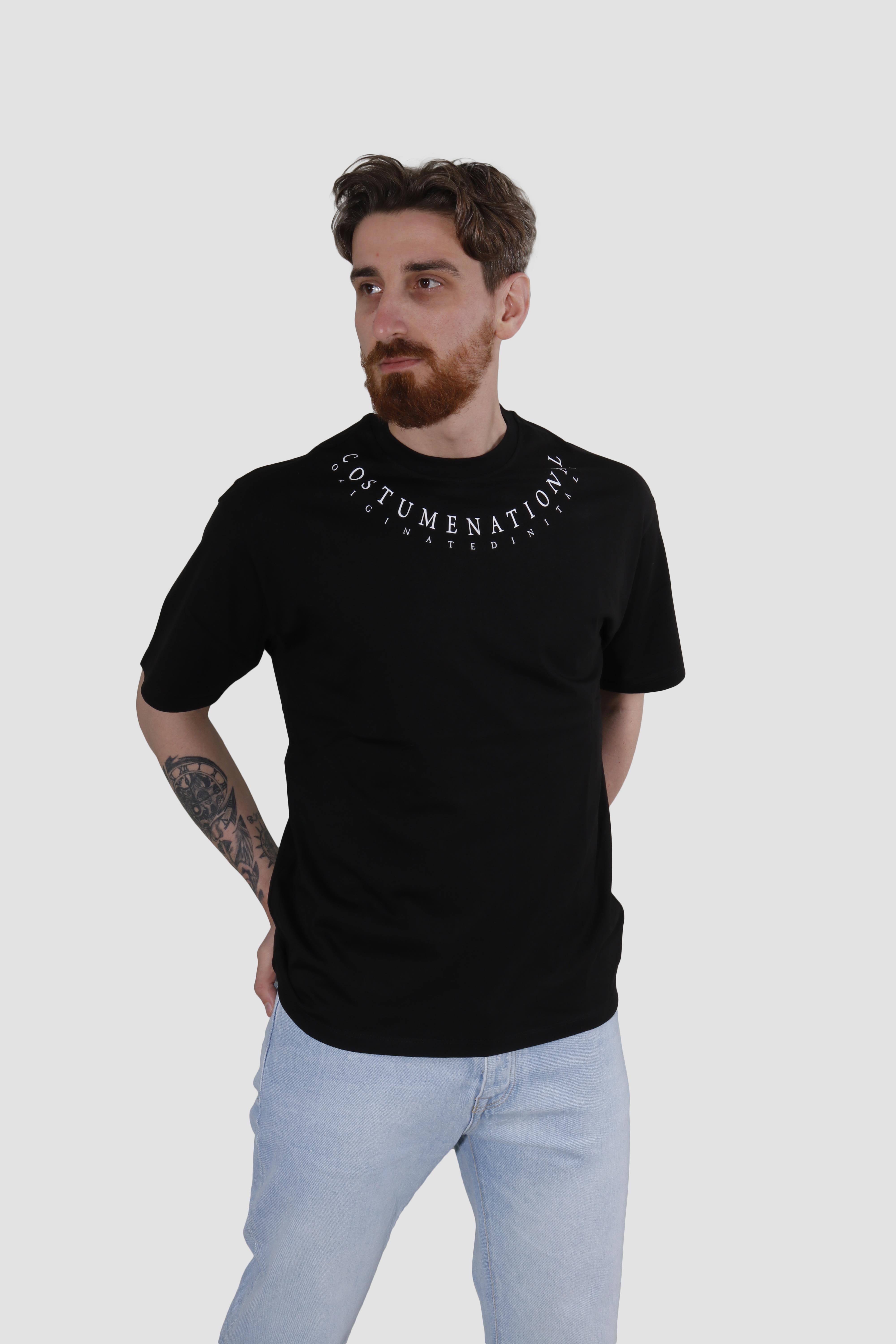 Erkek Bisiklet Yaka Yazı Baskılı Pamuklu Oversize Tişört 3125-SİYAH