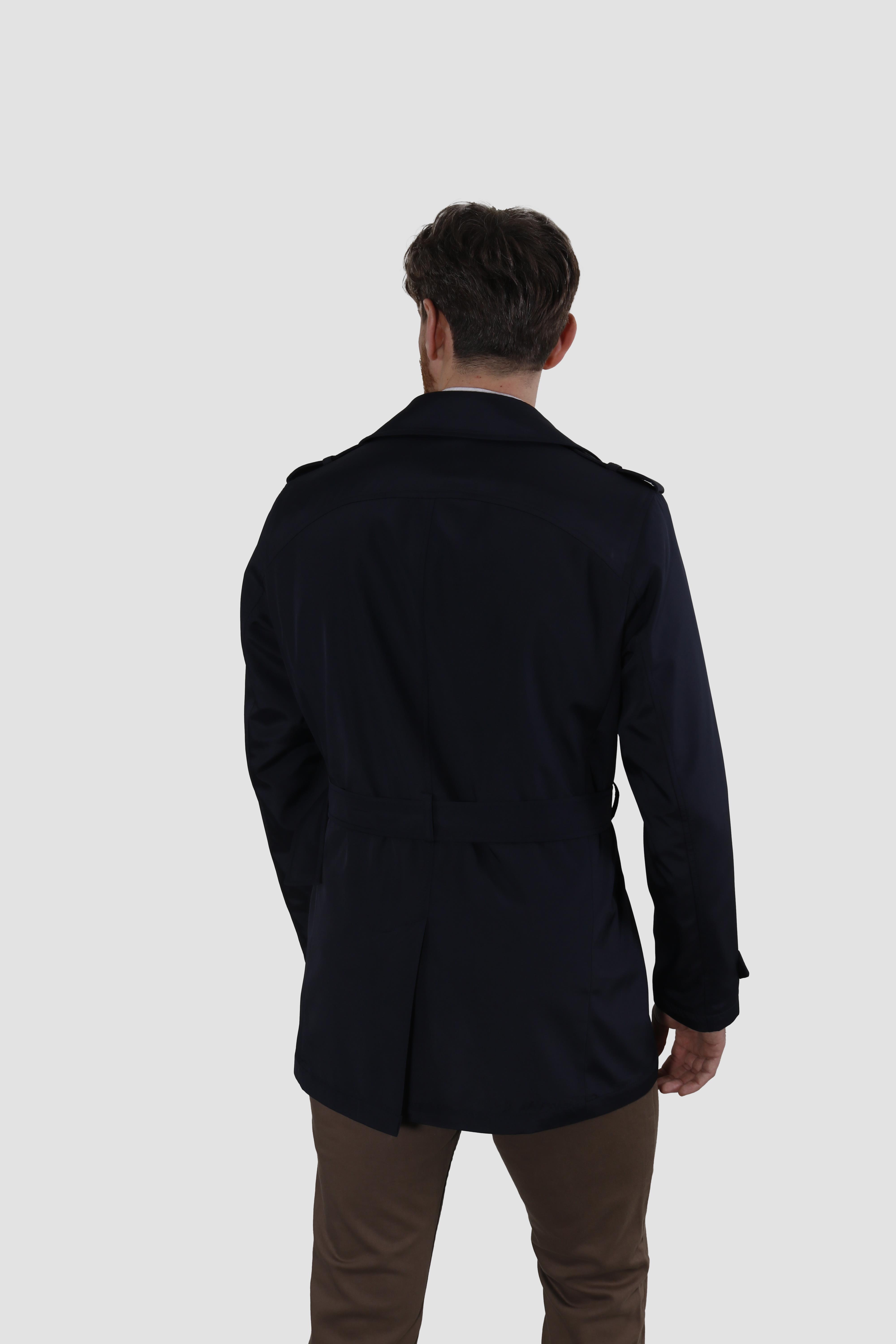 Erkek Kısa Kruvaze Trençkot Slim Fit 4030-LACİVERT