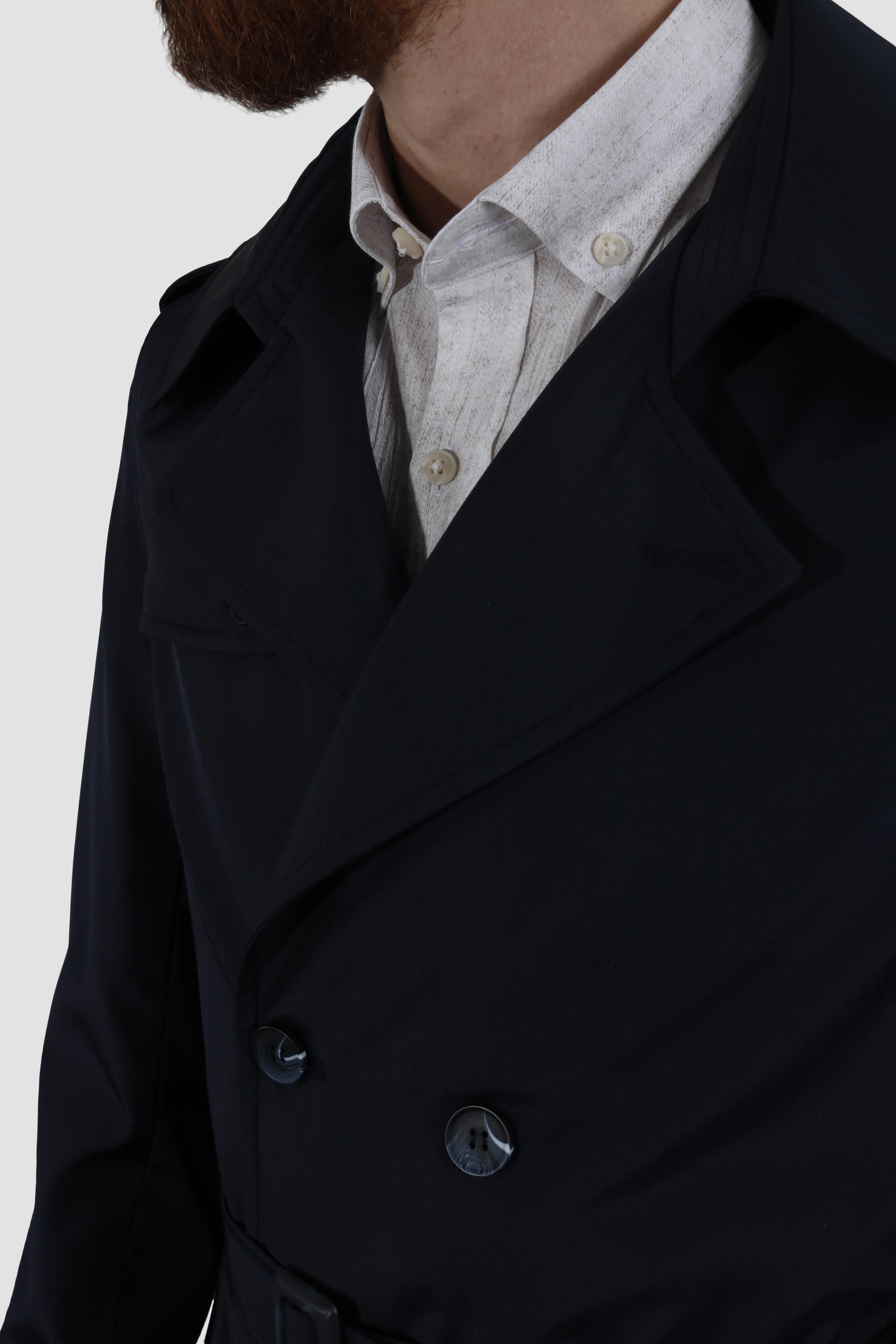 Erkek Kısa Kruvaze Trençkot Slim Fit 4030-LACİVERT