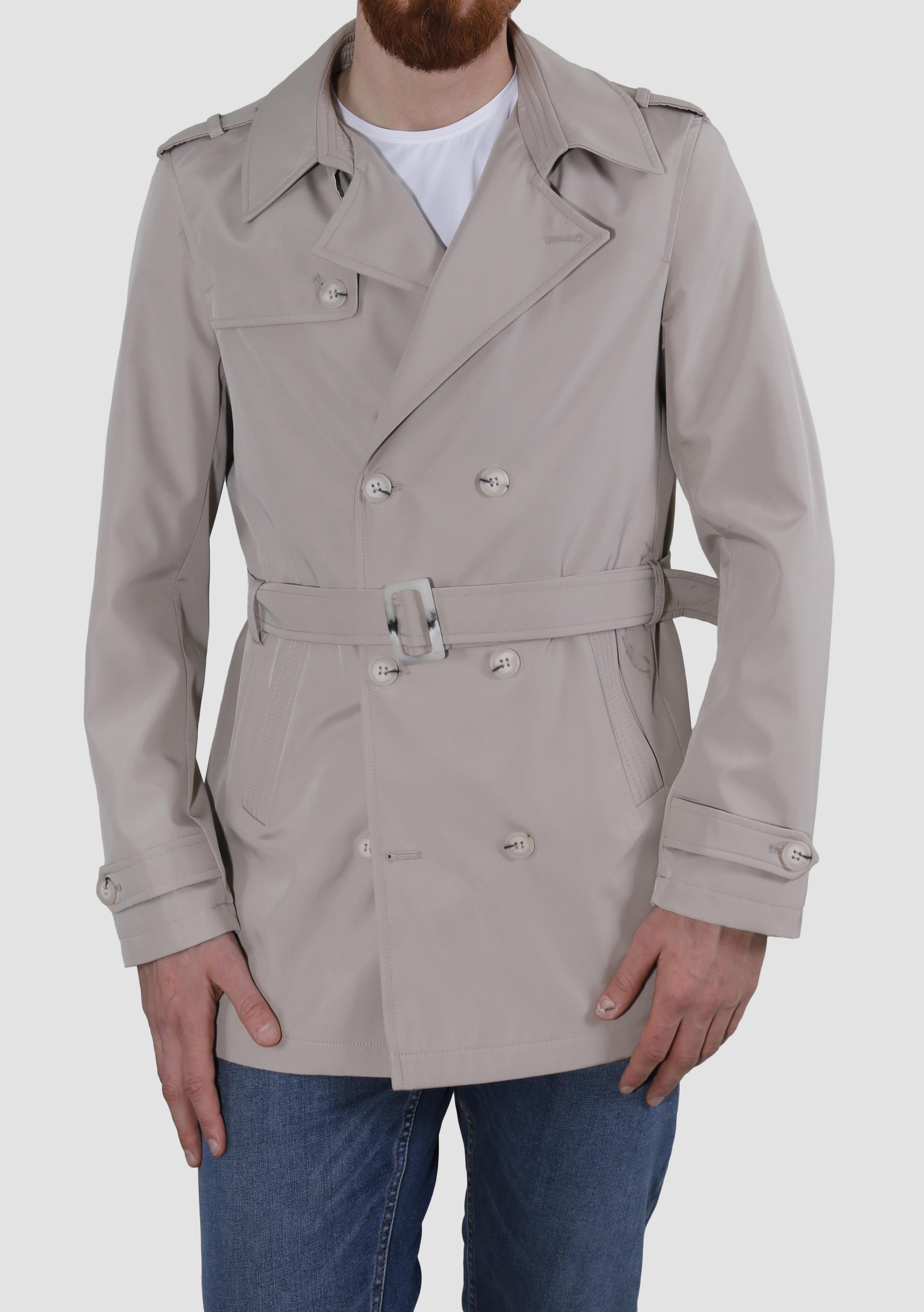 Erkek Kısa Kruvaze Trençkot Slim Fit 4030-TAŞ