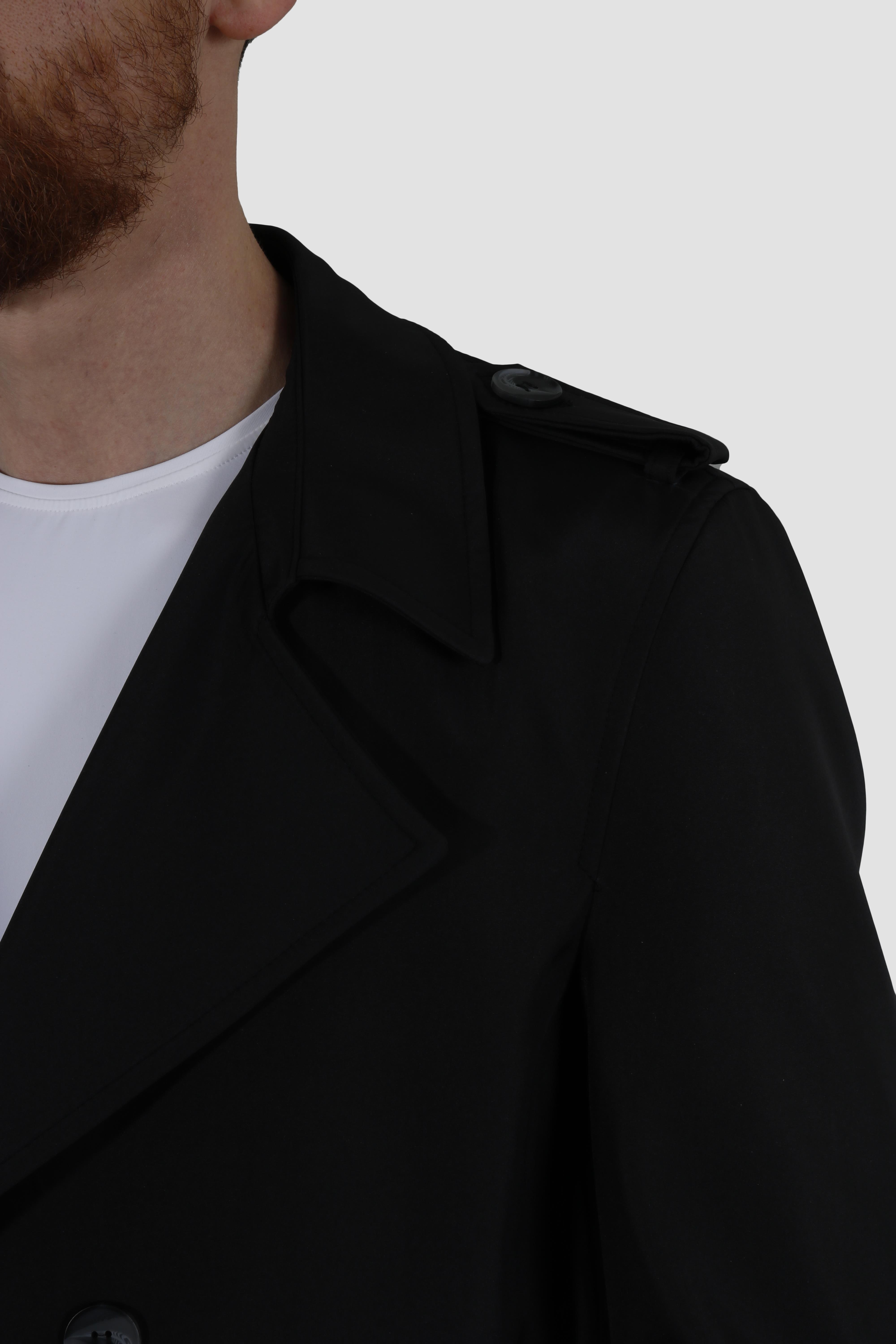 Erkek Uzun Kruvaze Trençkot Regular Fit 5030-SİYAH