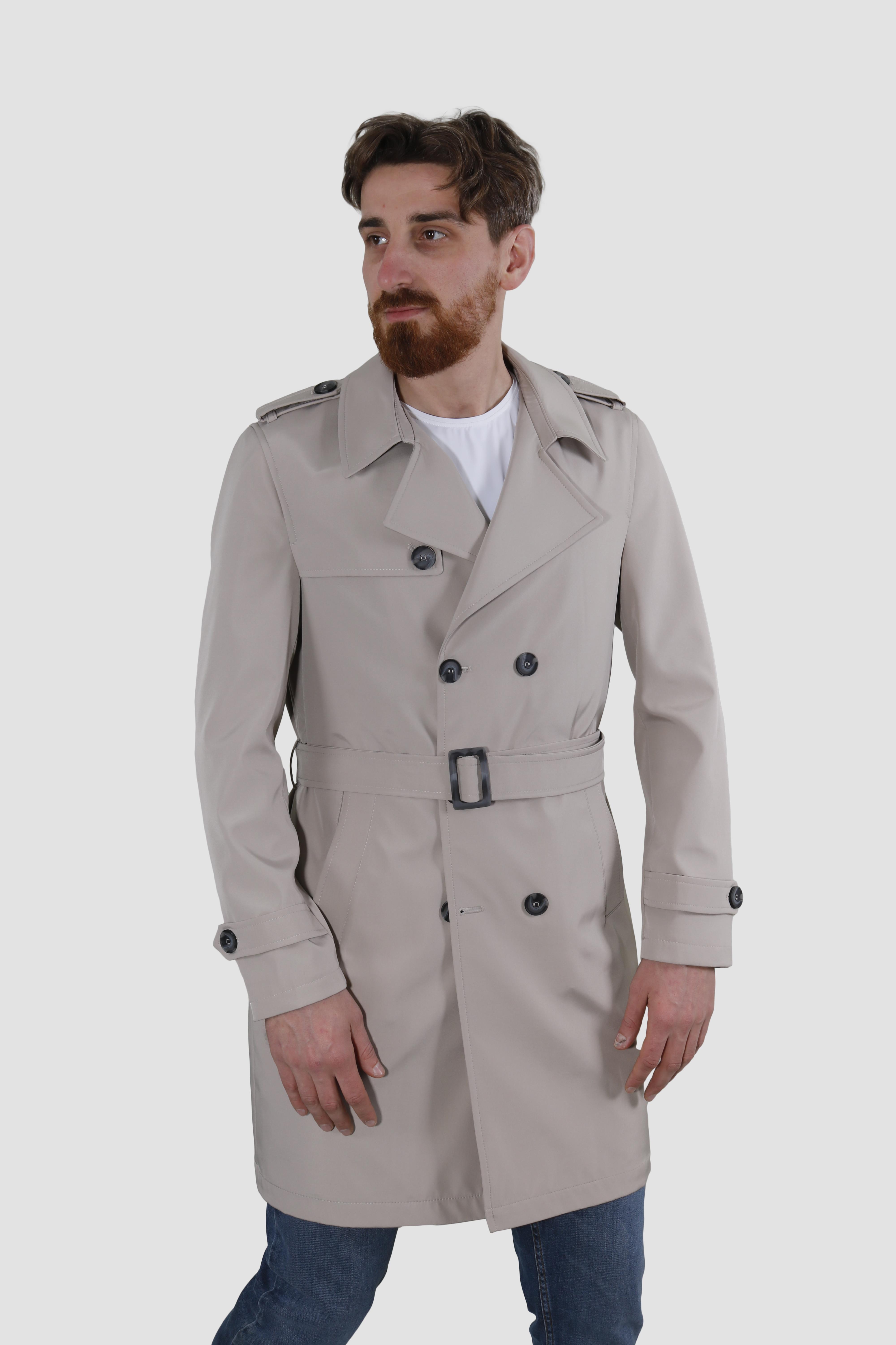 Erkek Uzun Kruvaze Trençkot Regular Fit 5030-TAŞ