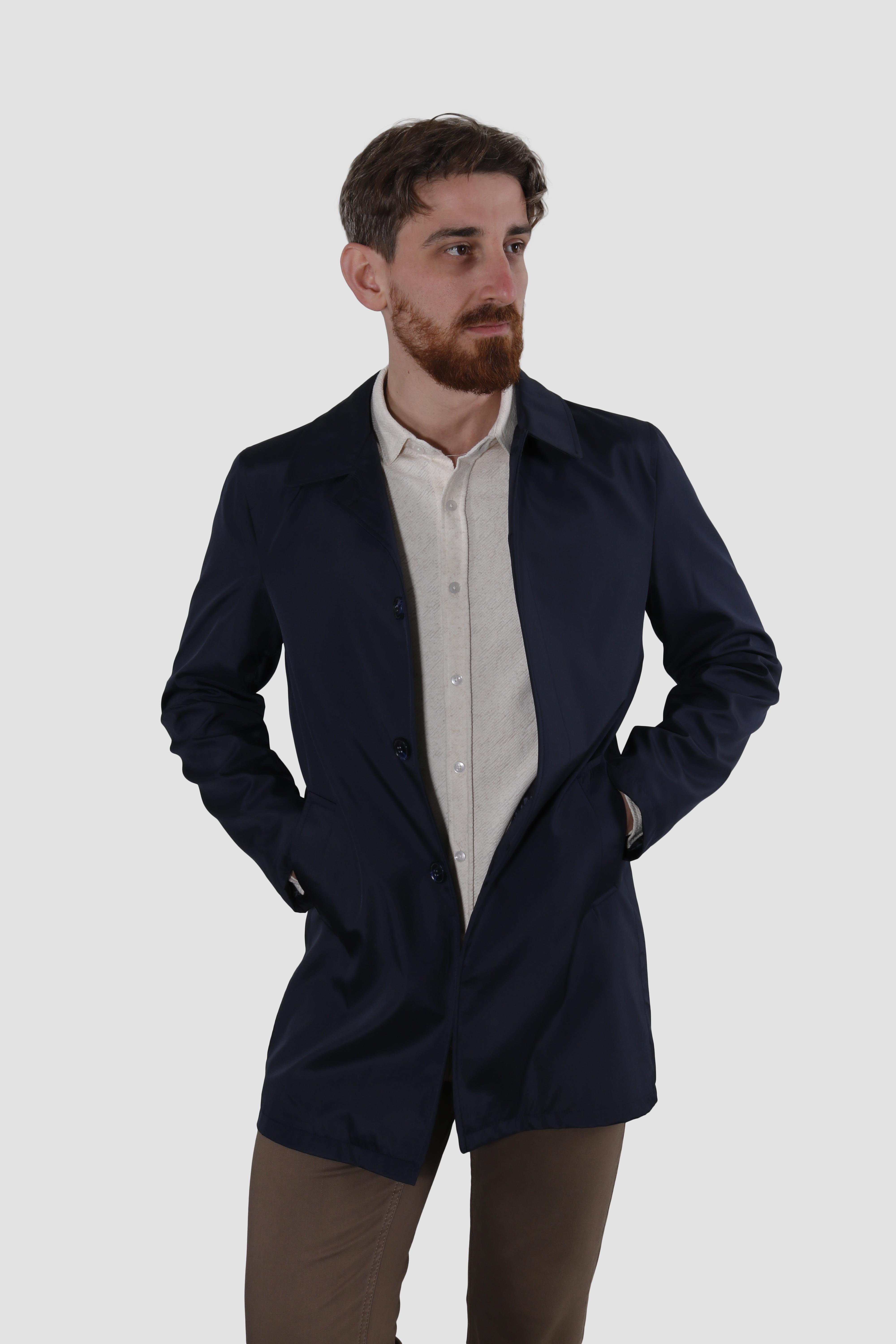 Erkek Kısa Bebe Yaka Kısa Slim Fit Trençkot  Y128-LACİVERT
