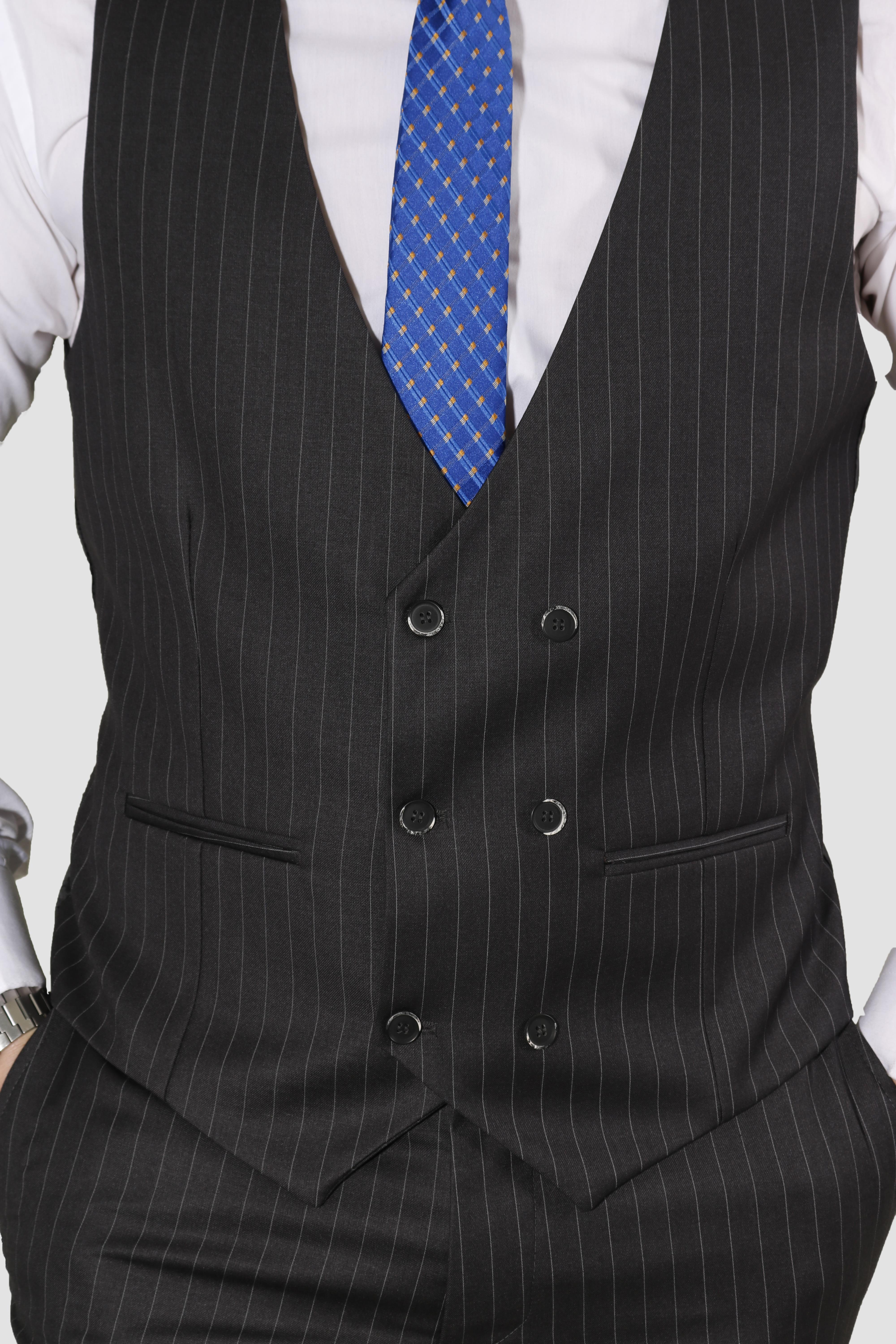 Erkek Çizgili Yelekli Slim Fit Takım Elbise 6566-ANTRASİT