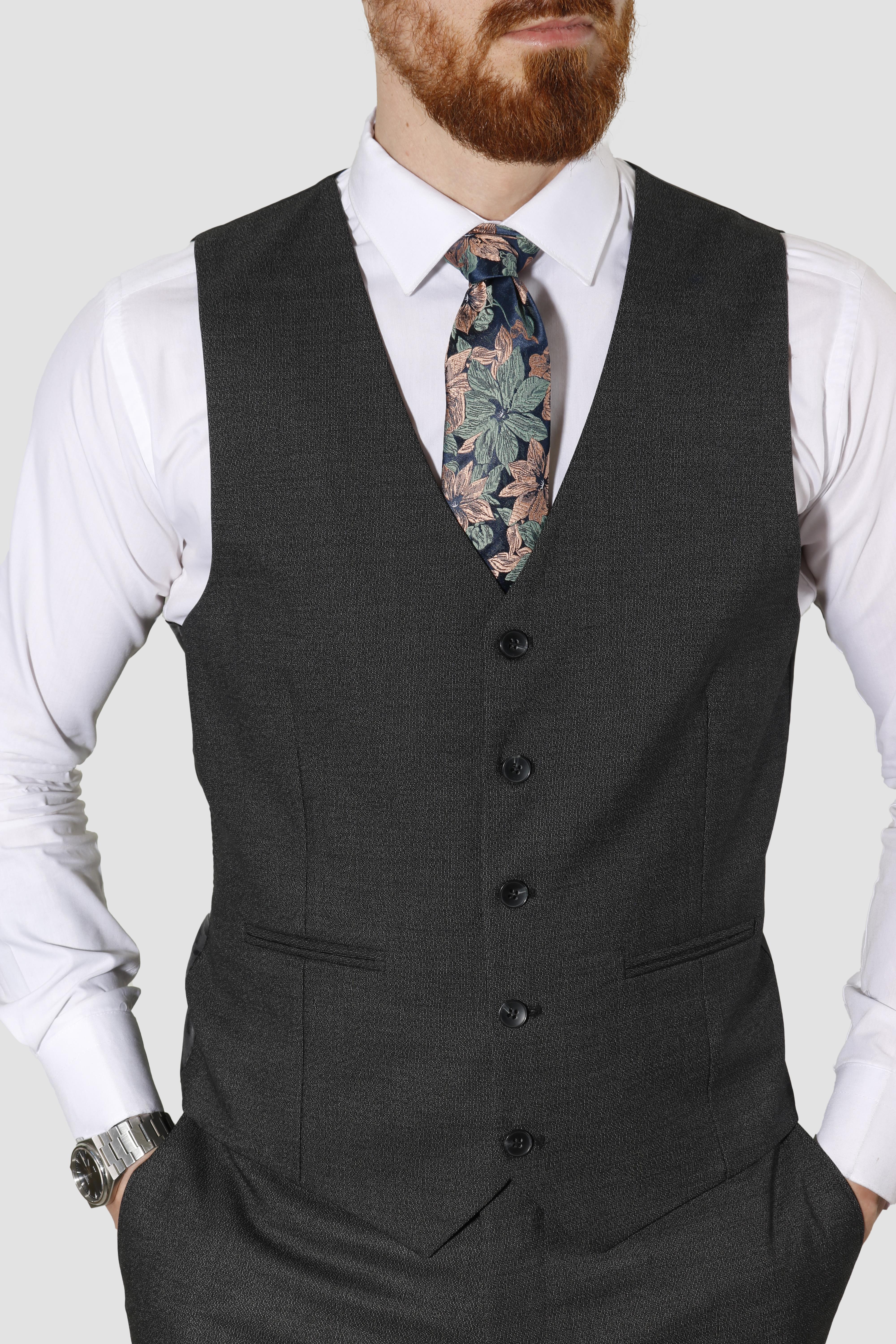 Erkek Desenli Yelekli Slim Fit Takım Elbise 6570-ANTRASİT