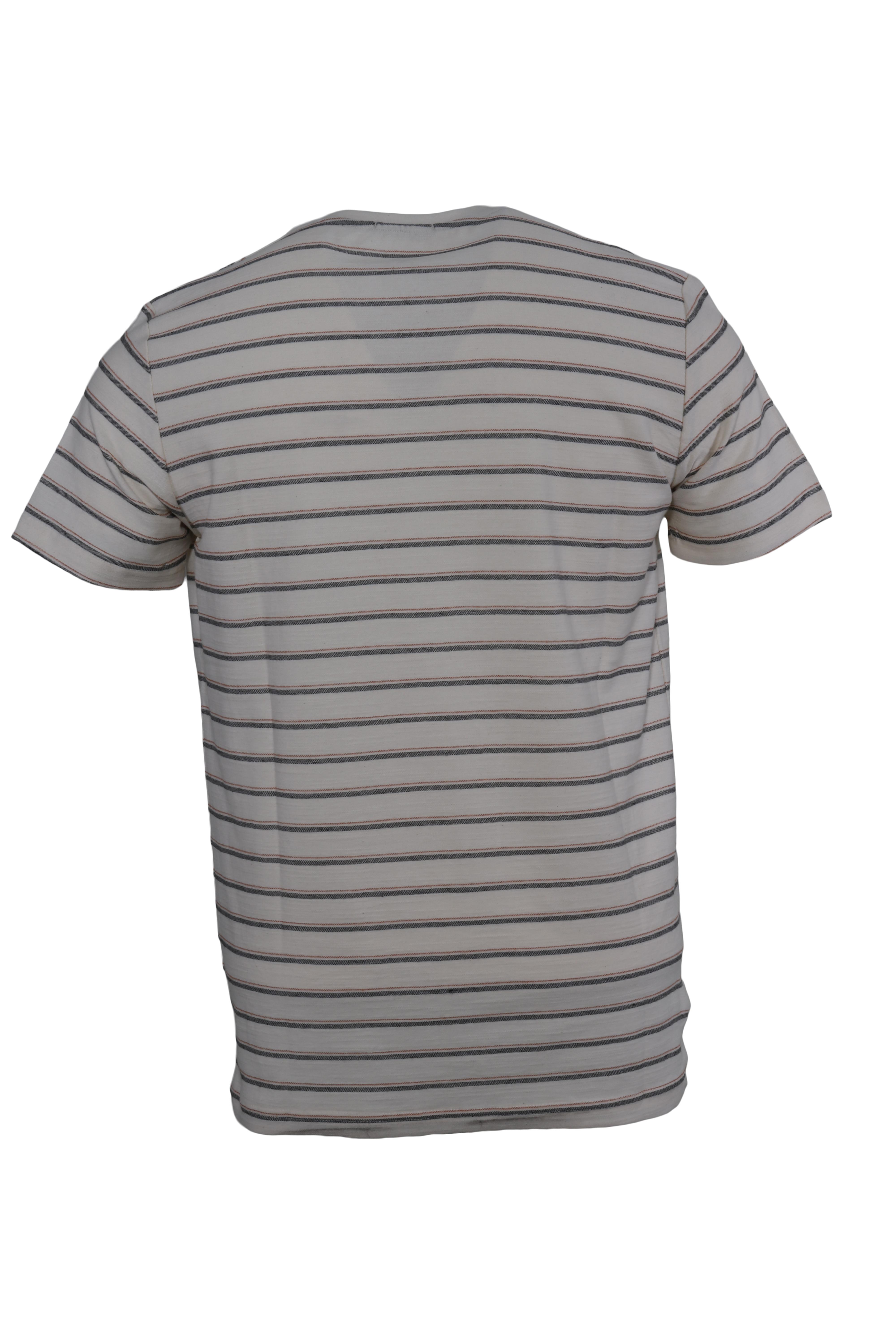 Erkek Çizgili Pamuklu Slim Fit Keten Tişört 10370-ORANGE/SİYAH