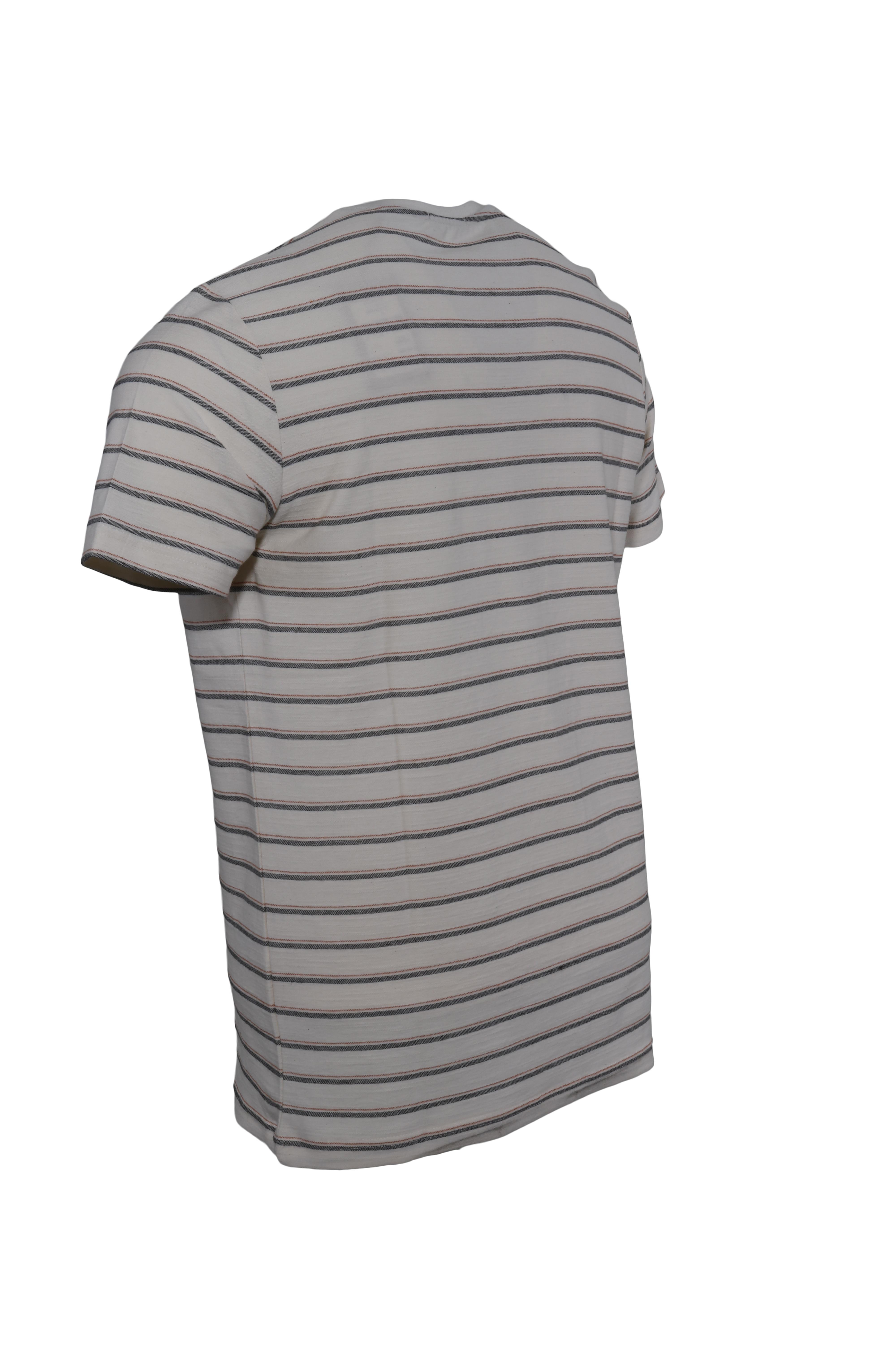 Erkek Çizgili Pamuklu Slim Fit Keten Tişört 10370-ORANGE/SİYAH