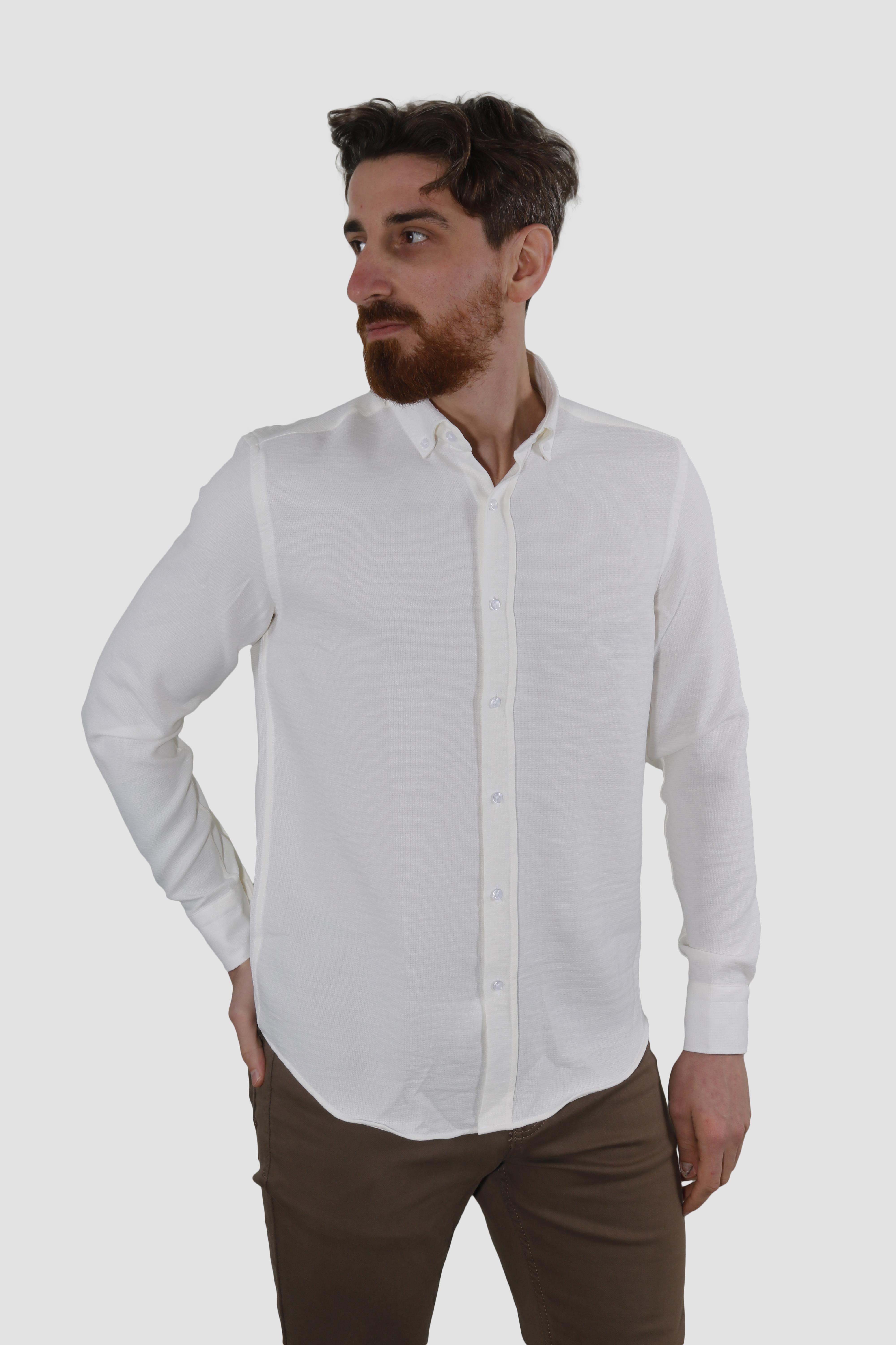 Erkek Pamuklu Dokuma Relax Fit Yazlık Gömlek G5032-EKRU
