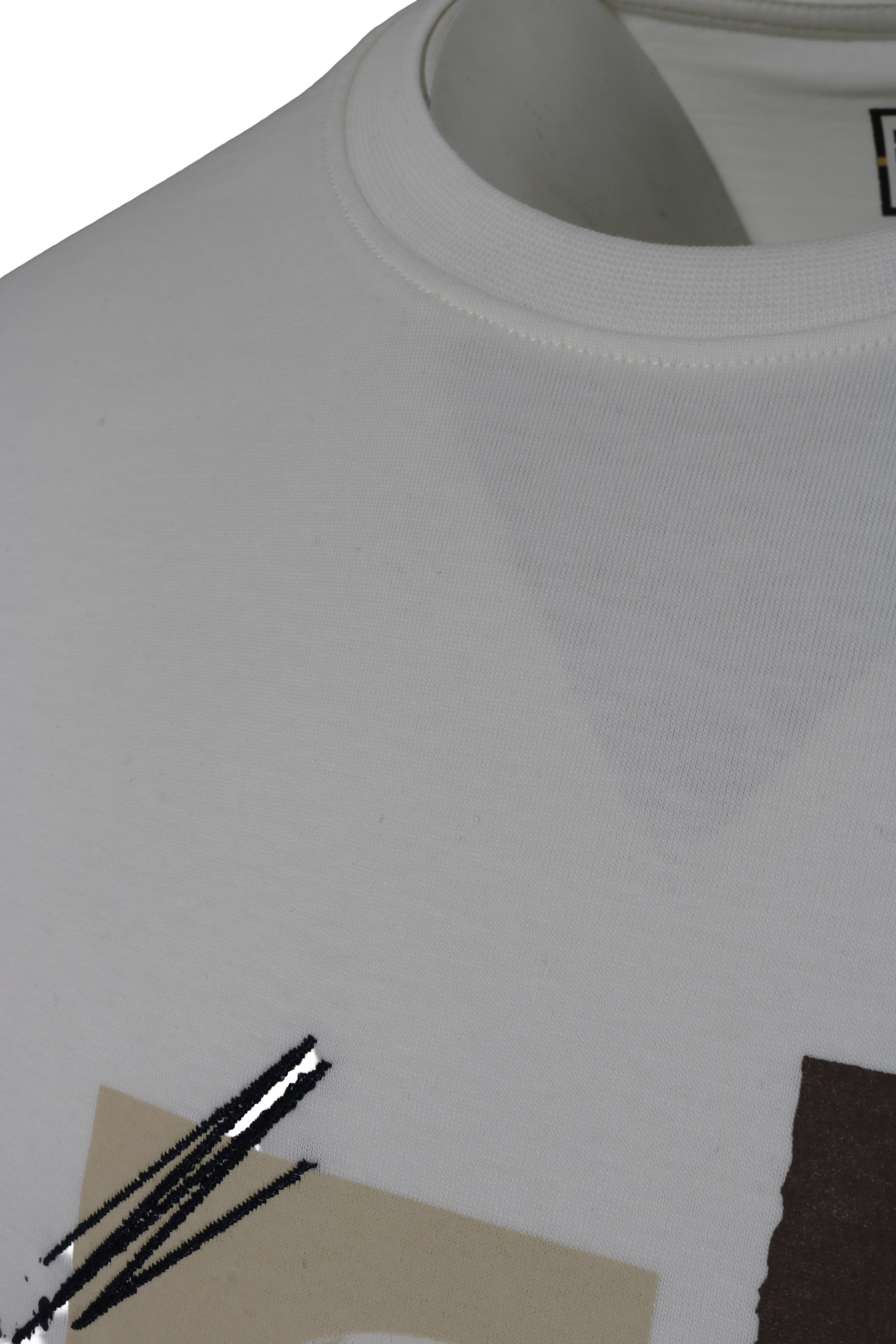 Erkek Baskılı Nakış İşlemeli Pamuklu Slim Fit Tişört T6026-EKRU