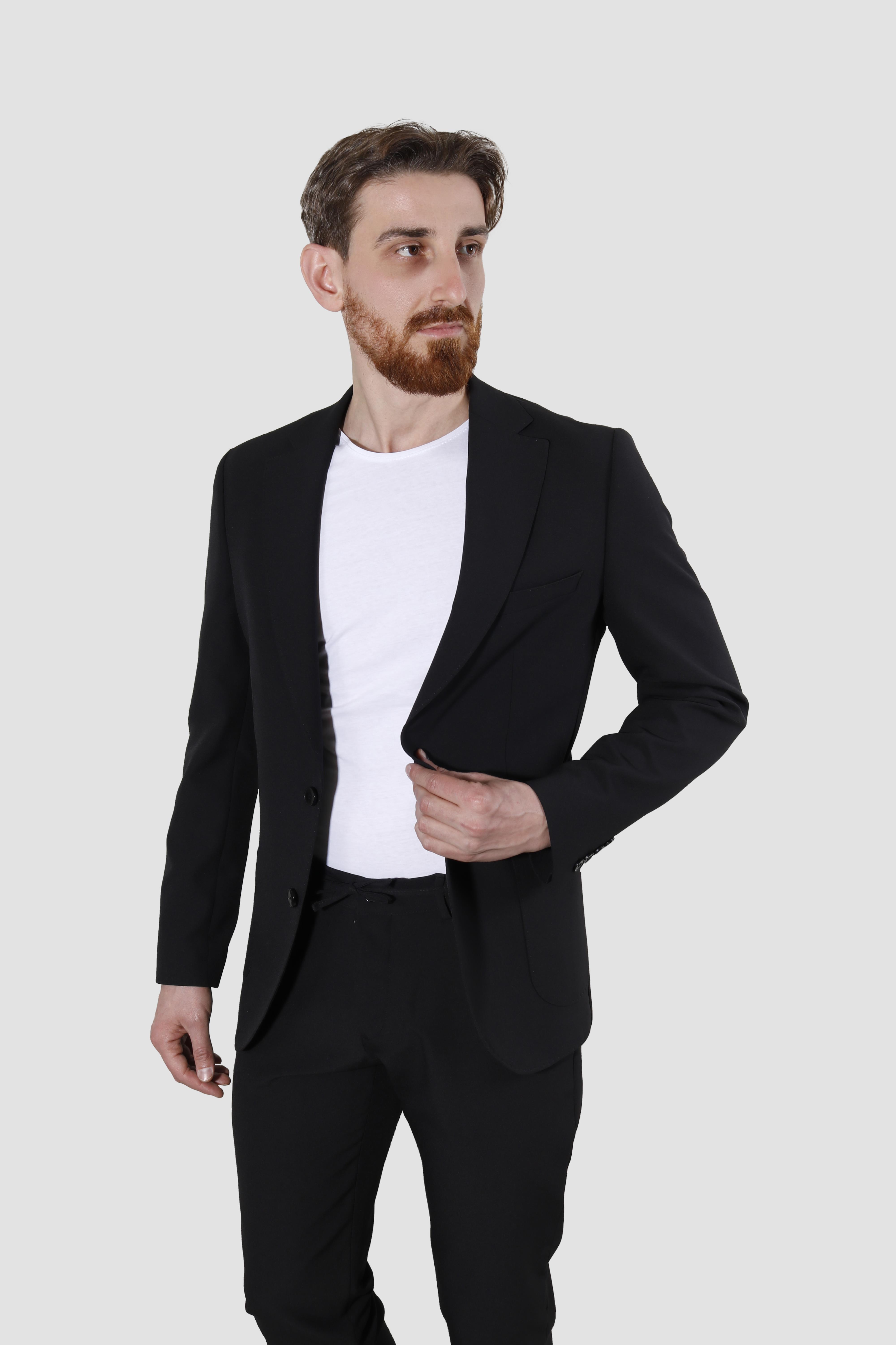 Erkek Jogger Slim Fit Takım Elbise RIGA-10-SİYAH