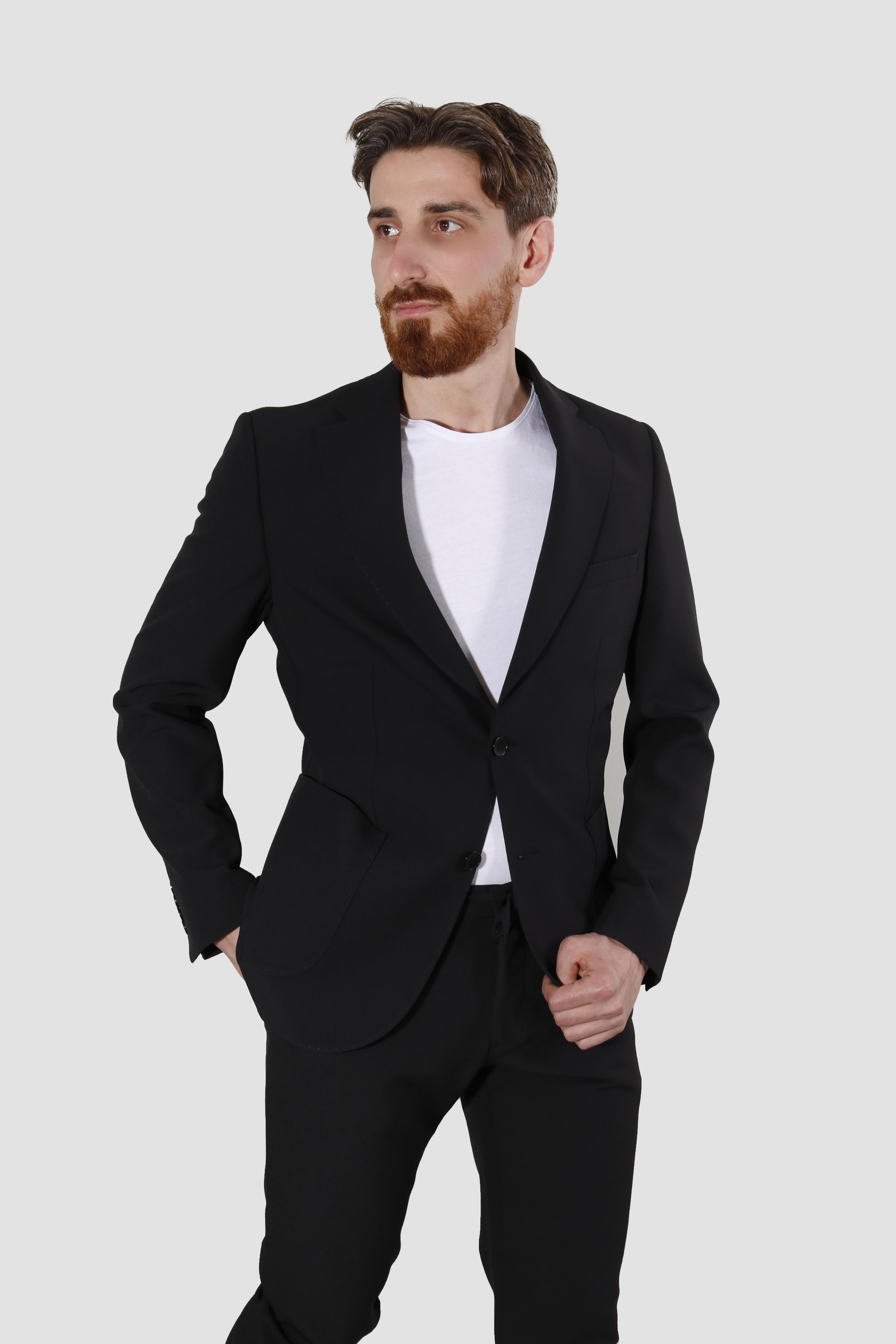 Erkek Jogger Slim Fit Takım Elbise RIGA-10-SİYAH