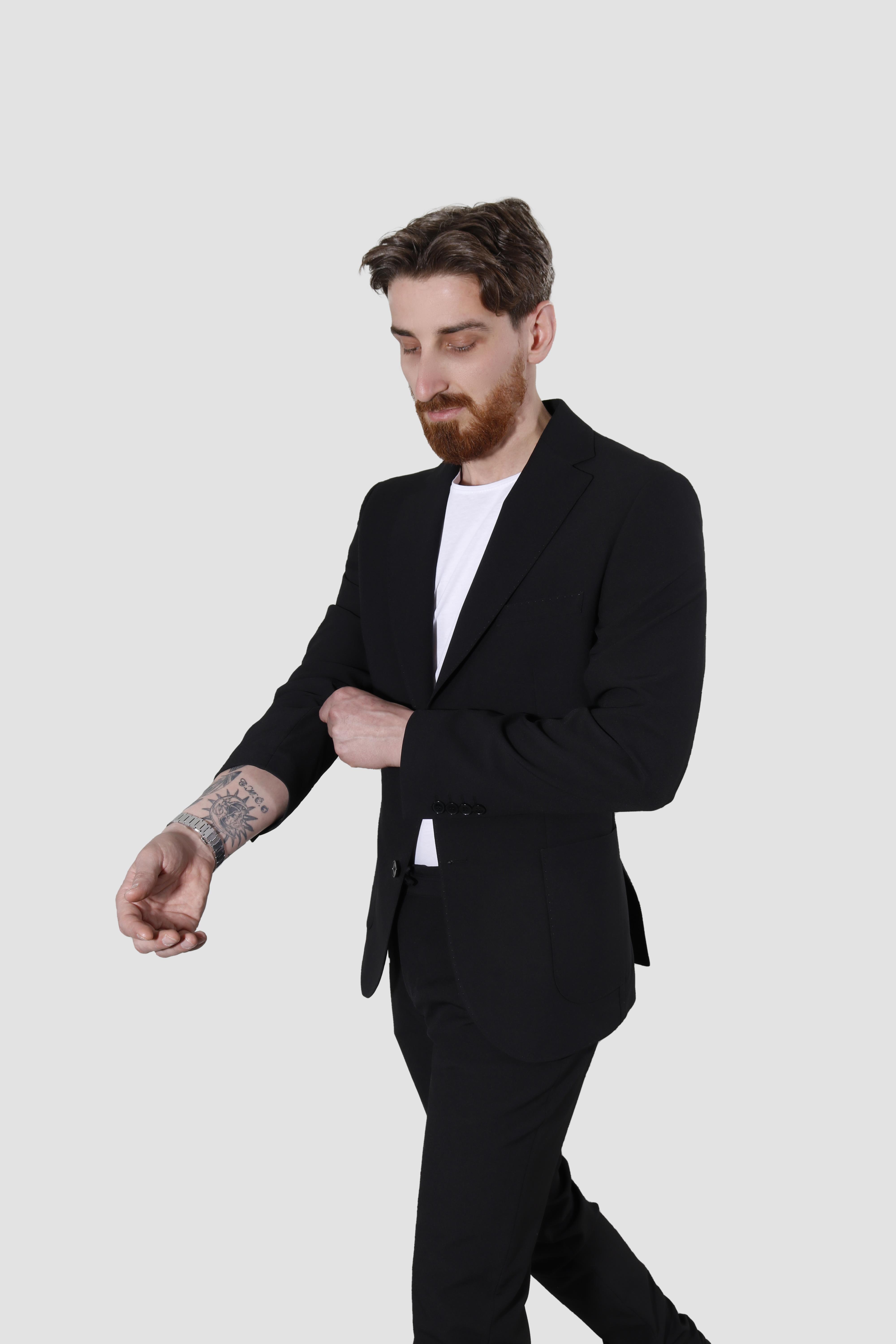 Erkek Jogger Slim Fit Takım Elbise RIGA-10-SİYAH