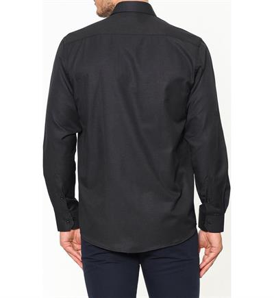 Erkek Uzun Kollu Kolay Ütülenebilir Cepli Pamuklu Regular Fit Gömlek-SİYAH