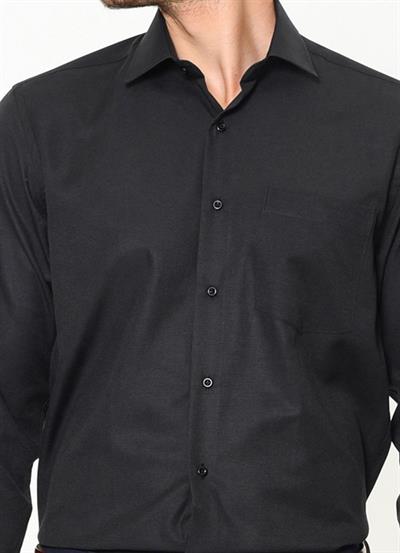 Erkek Uzun Kollu Kolay Ütülenebilir Cepli Pamuklu Regular Fit Gömlek-SİYAH
