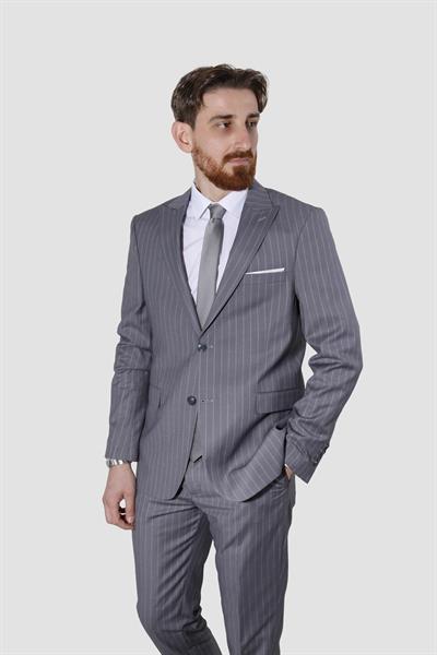 Erkek Düz Yeleksiz Slim Fit Takım Elbise 1920-AÇIKGRİ