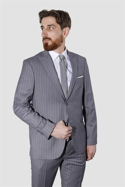 Erkek Düz Yeleksiz Slim Fit Takım Elbise 1920-AÇIKGRİ