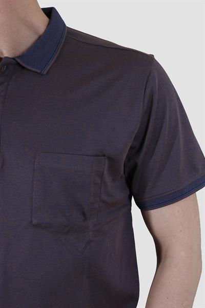 Erkek Polo Yaka Cepli Pamuklu Regular Fit Tişört 2448-KAHVE LACİ