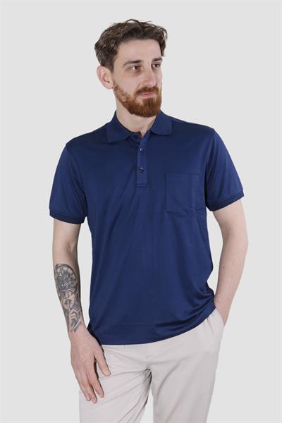 Erkek Polo Yaka Cepli Pamuklu Regular Fit Tişört 2448-LACİVERT