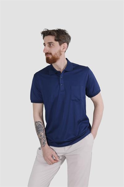 Erkek Polo Yaka Cepli Pamuklu Regular Fit Tişört 2448-LACİVERT