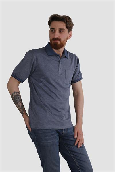Erkek Polo Yaka Cepli Pamuklu Regular Fit Tişört 2448-LACİ MELANJ
