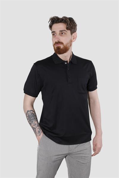Erkek Polo Yaka Cepli Pamuklu Regular Fit Tişört 2448-SİYAH