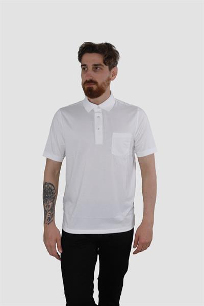 Erkek Polo Yaka Cepli Pamuklu Regular Fit Tişört 2510-BEYAZ