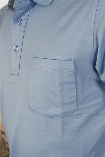 Erkek Polo Yaka Cepli Pamuklu Regular Fit Tişört 2510-MAVİ