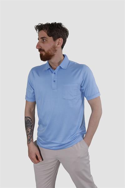 Erkek Polo Yaka Cepli Pamuklu Regular Fit Tişört 2510-MAVİ
