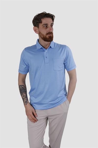 Erkek Polo Yaka Cepli Pamuklu Regular Fit Tişört 2510-MAVİ