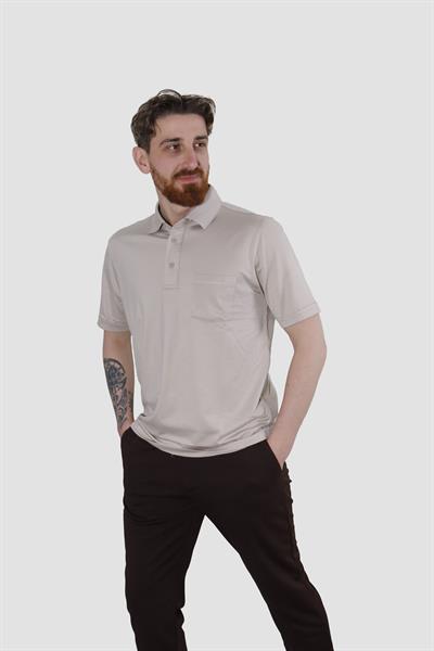 Erkek Polo Yaka Cepli Pamuklu Regular Fit Tişört 2510-BEJ