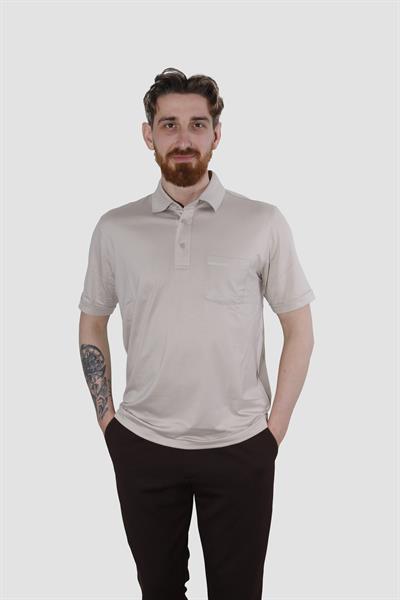Erkek Polo Yaka Cepli Pamuklu Regular Fit Tişört 2510-BEJ