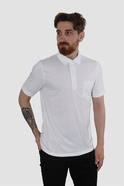 Erkek Polo Yaka Cepli Pamuklu Regular Fit Tişört 2510-BEYAZ