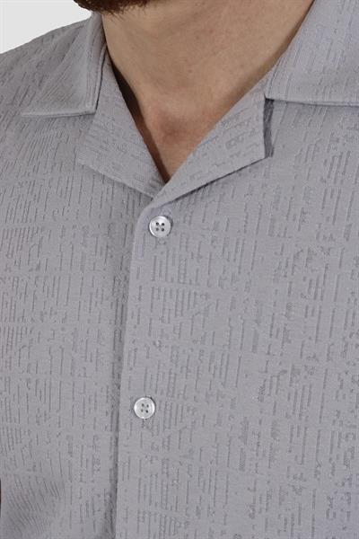 Erkek Jakarlı Apaçi Yaka Pamuklu Slim Fit Yazlık Gömlek 2545-GRİ