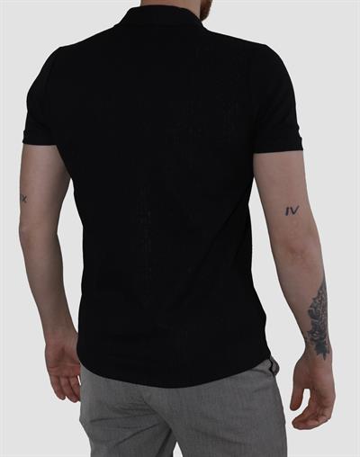 Erkek Jakarlı Apaçi Yaka Pamuklu Slim Fit Yazlık Gömlek 2545-SİYAH