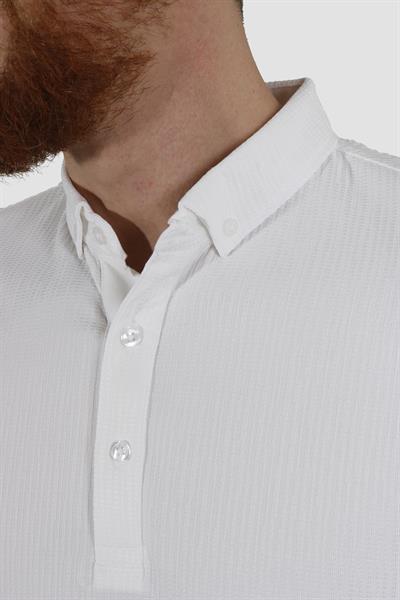 Erkek Gömlek Yaka Pamuklu Slim Fit Tişört 2562-Y-BEYAZ