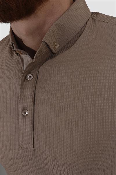 Erkek Gömlek Yaka Pamuklu Slim Fit Tişört 2562-Y-VİZON