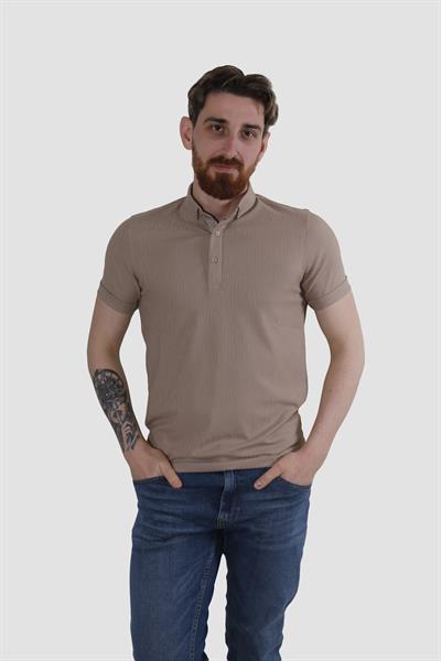 Erkek Gömlek Yaka Pamuklu Slim Fit Tişört 2562-Y-VİZON