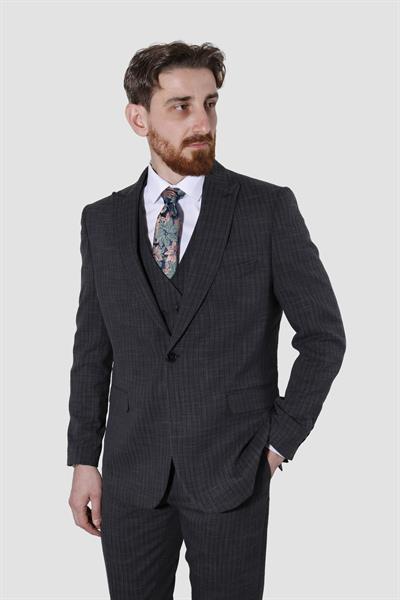 Erkek Tek Düğme Yelekli Slim Fit Takım Elbise 2805-ANTRASİT
