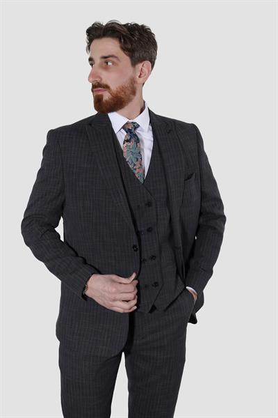 Erkek Tek Düğme Yelekli Slim Fit Takım Elbise 2805-ANTRASİT